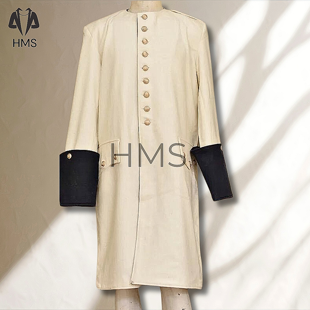 New Men's Frock Coat Regency 18th Century, crafted from White Wool