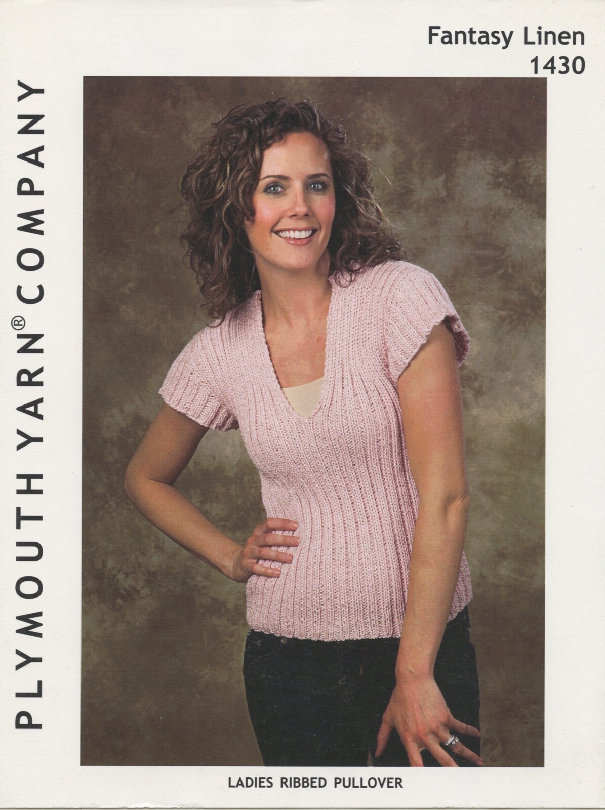 Plymouth Knitting Pattern 1430 Fantasy Linen Ribbed Pullover Top 36"-54"