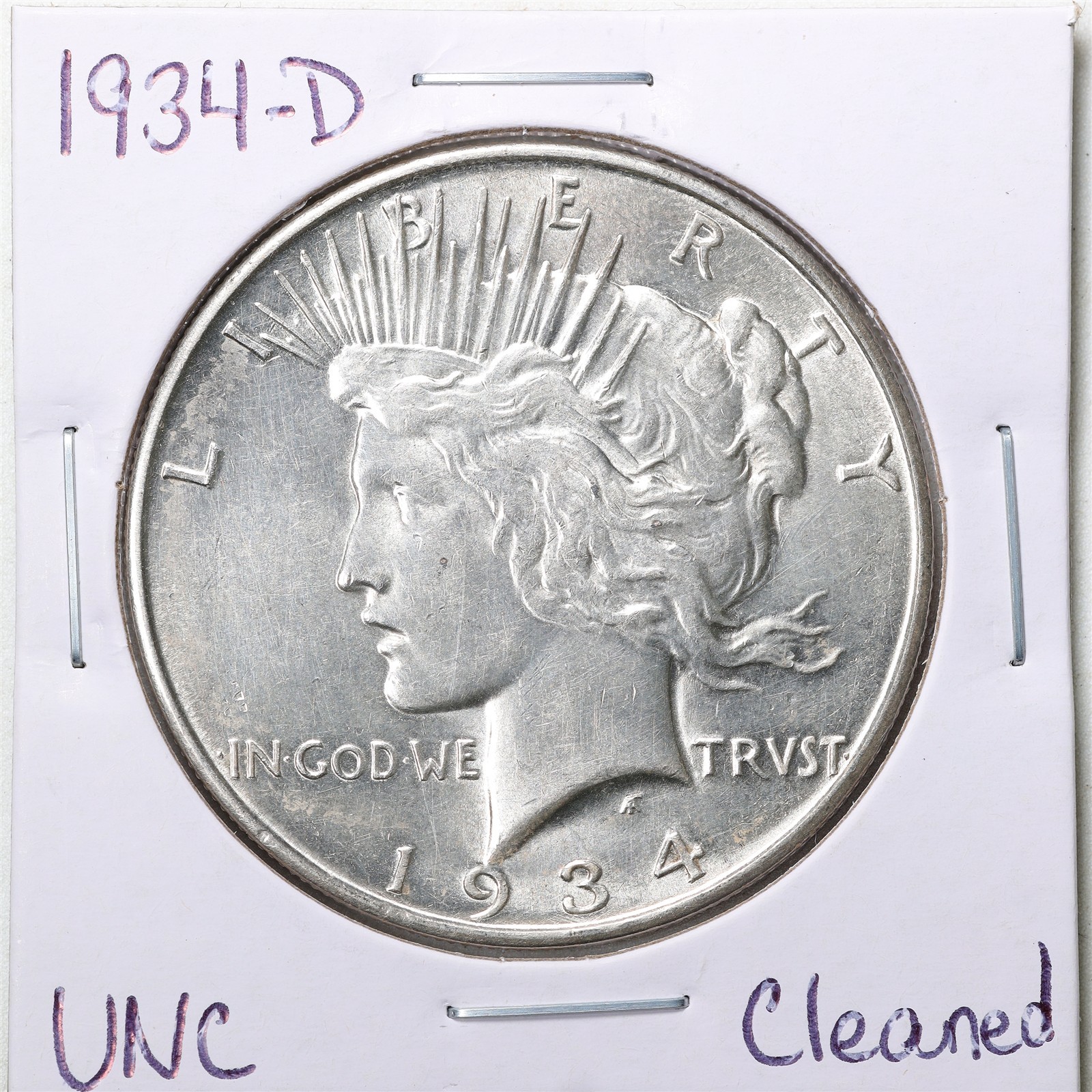 1934-D $1 Peace Silver Dollar with UNC Detail Cleaned #6833