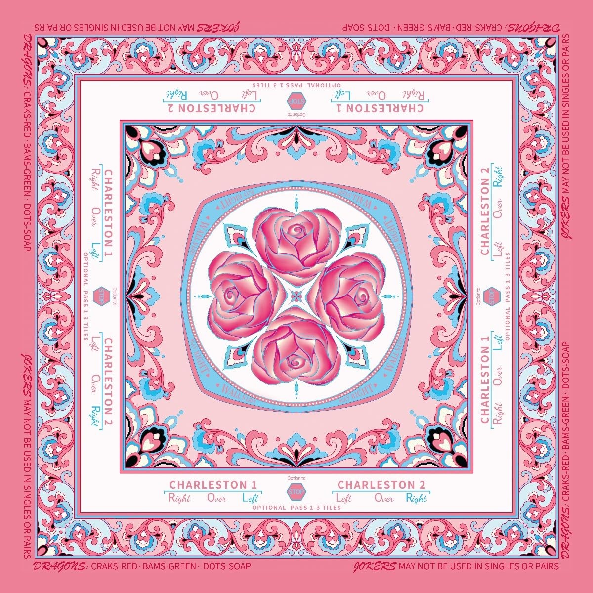® American Mahjong Mat with Rules - Pink Floral Mah Jong Table Cloth - 33" Ne...