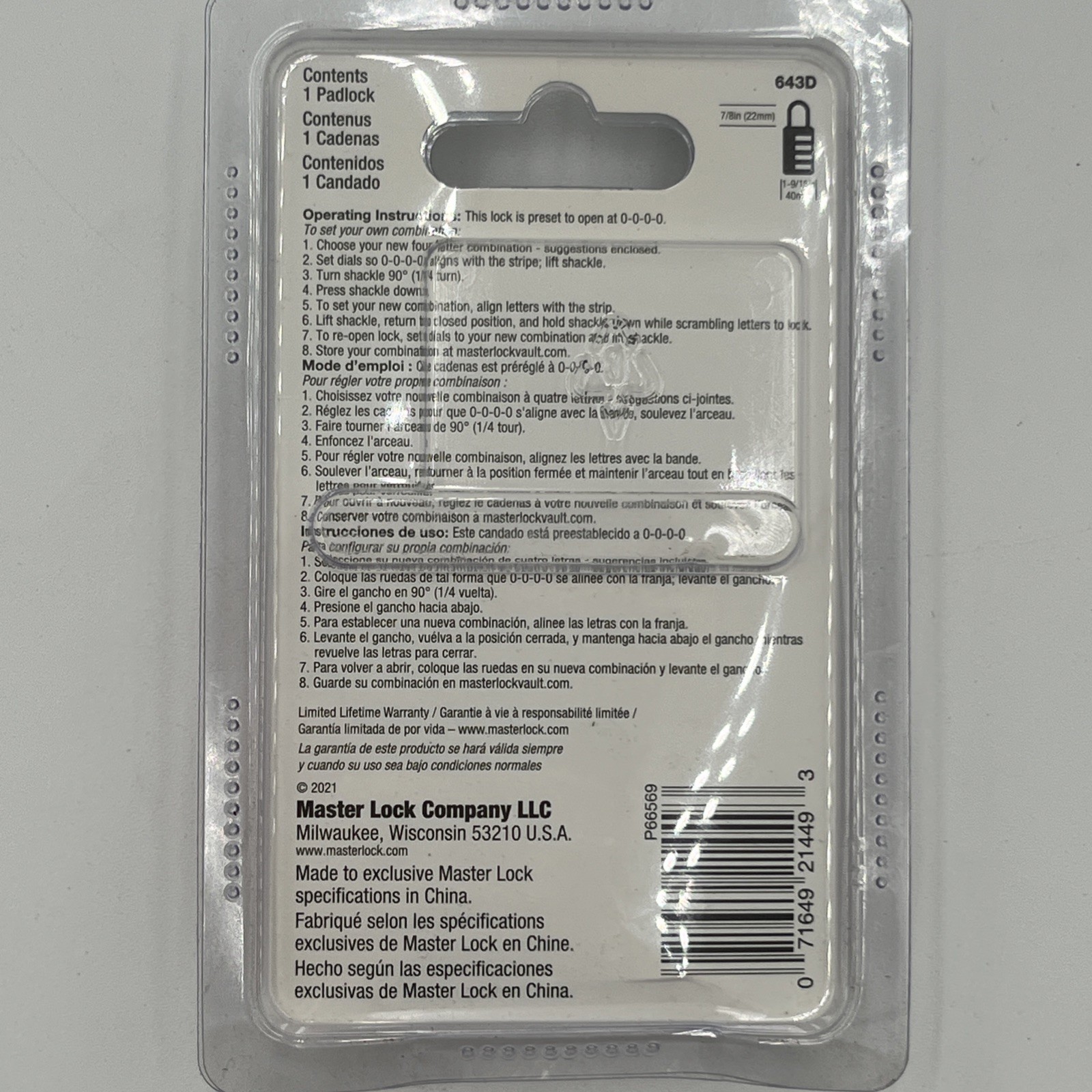 BRAND NEW!! Master Lock Set Your Own Combination 7/8” Padlock Silver 643D