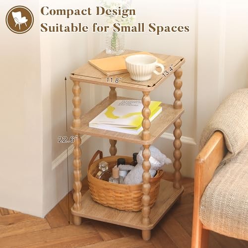 End Table, Modern Side Table with 3 Tier Open Shelf, Small Table Rustic Walnut