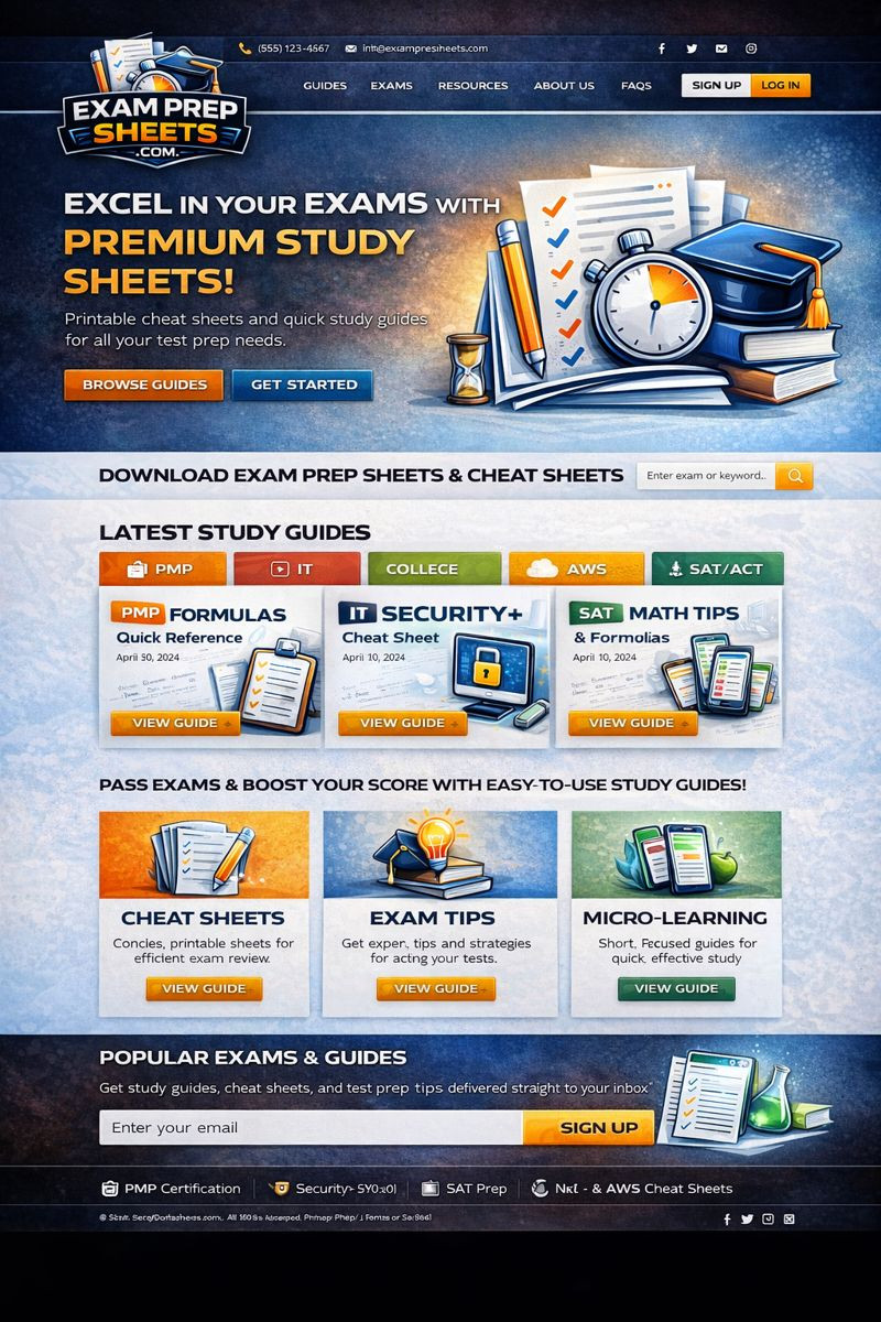 ExamPrepSheets.com – Exam Prep, Study Guides & Cheat Sheet Domain