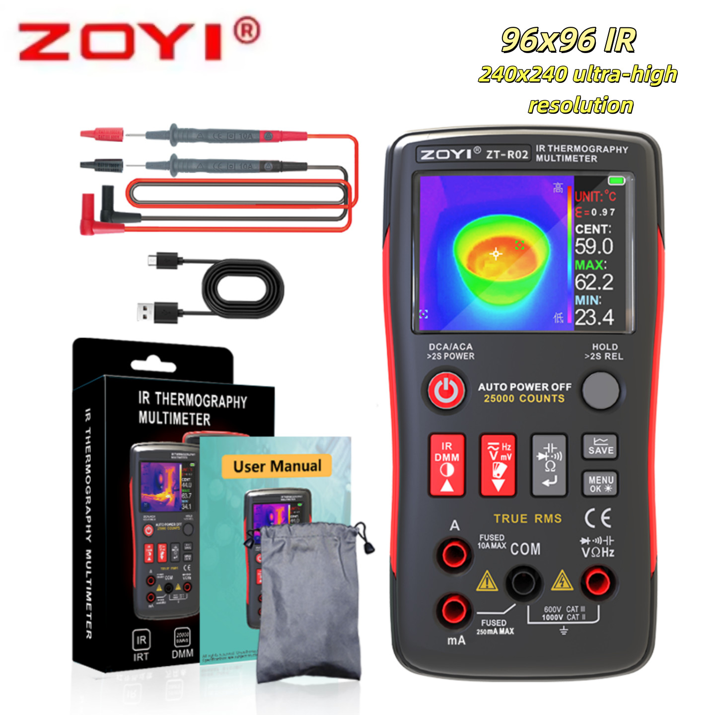 ZOYI ZT-R01 2-in-1 Handheld Thermal Imaging Multimeter – 32×32 IR, 4½-Digit