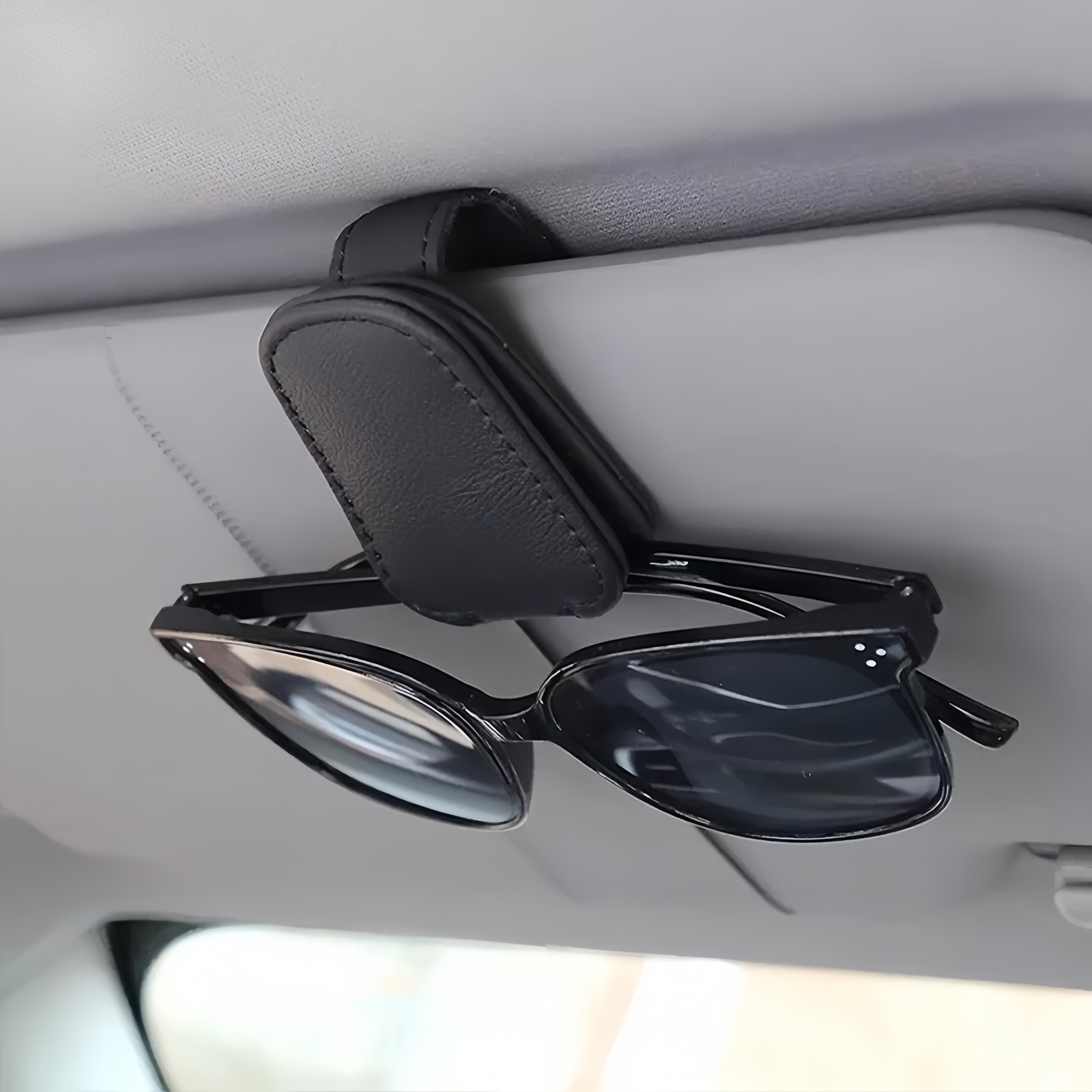 Sunglasses Glasses Card Ticket Magnetic Clip Car Sun Visor Leather Holder