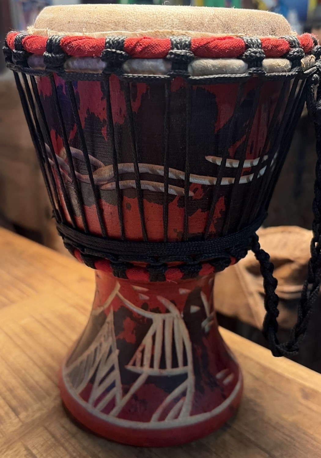 African Art - Handmade Decorative Drum - Vintage