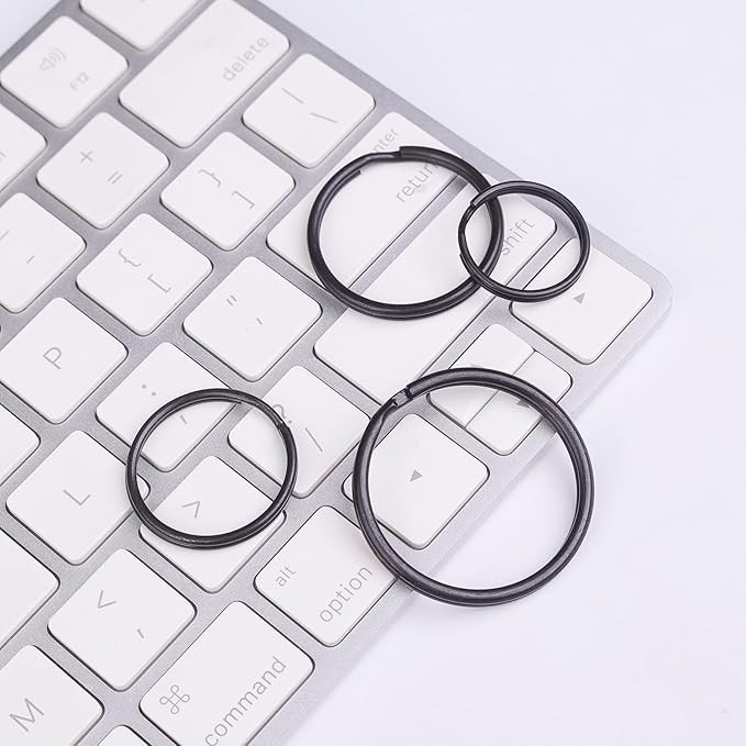40 Pack Key Ring Keychain Mix 4 Sizes Black Metal Flat Split Key Chains Rings