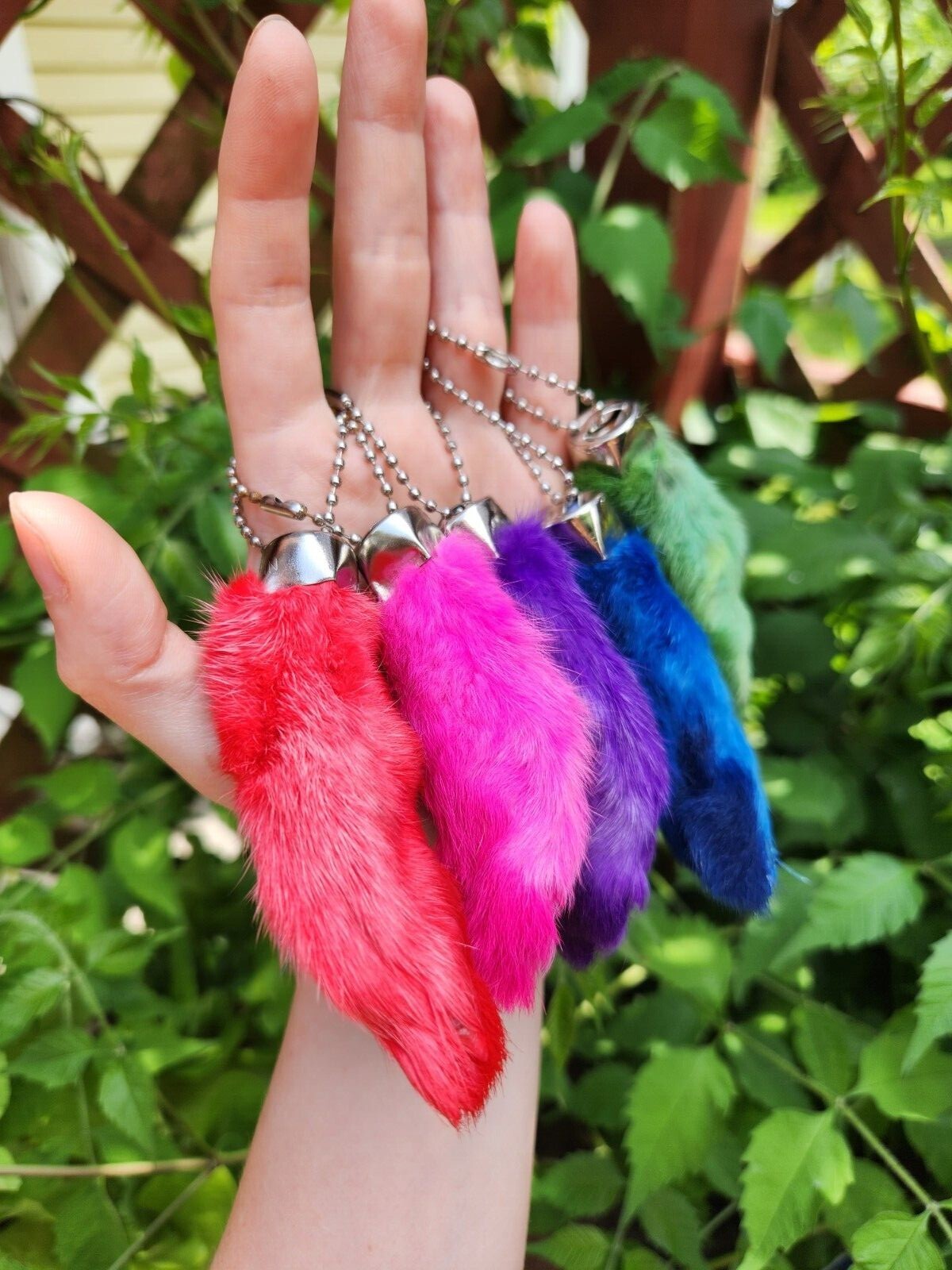 Lucky RABBITS FEET Real Rabbit Foot Keychains Key Chains red pink purple green