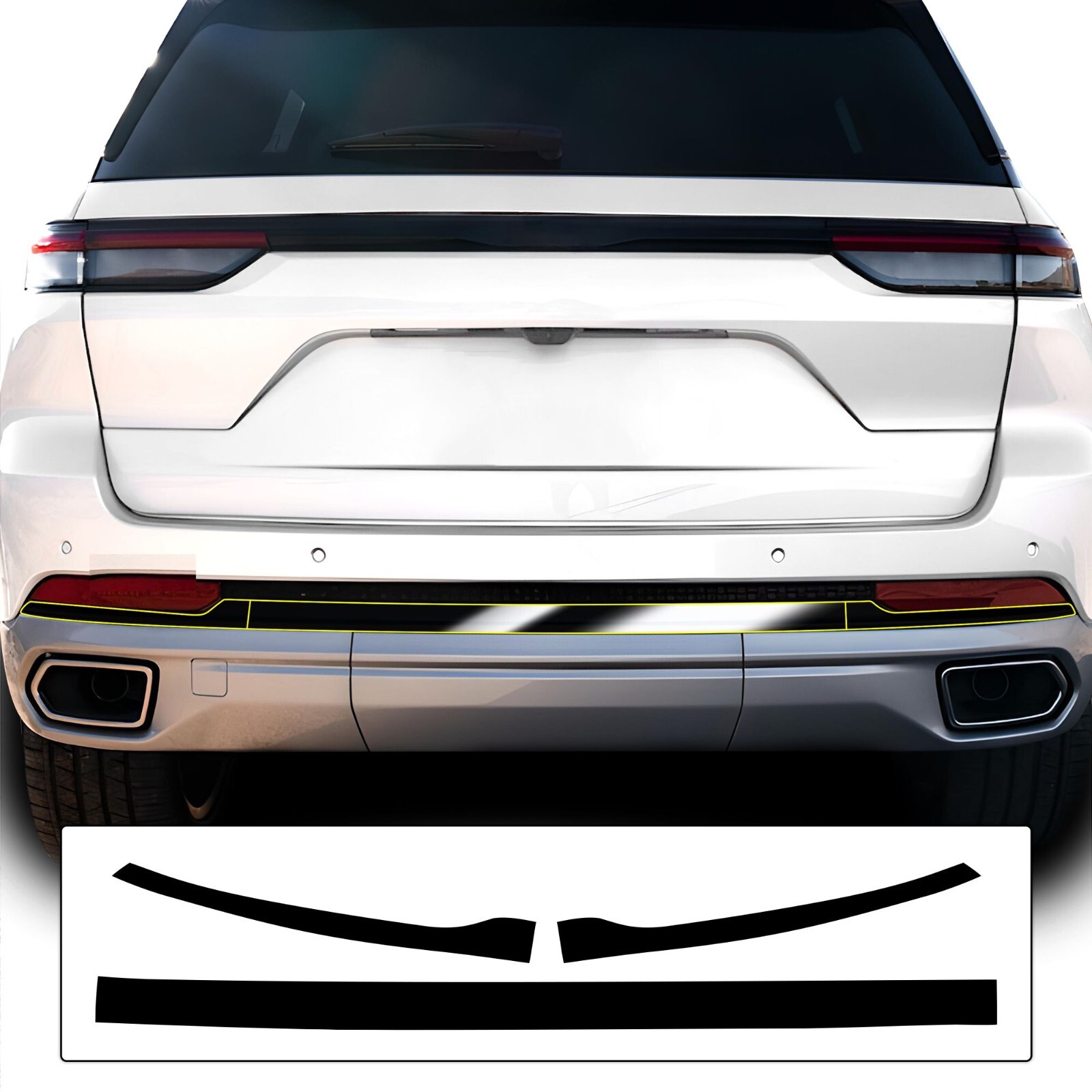 Fits Jeep Grand Cherokee 2022-2026 Rear Bumper Chrome Delete Vinyl Decal Overlay