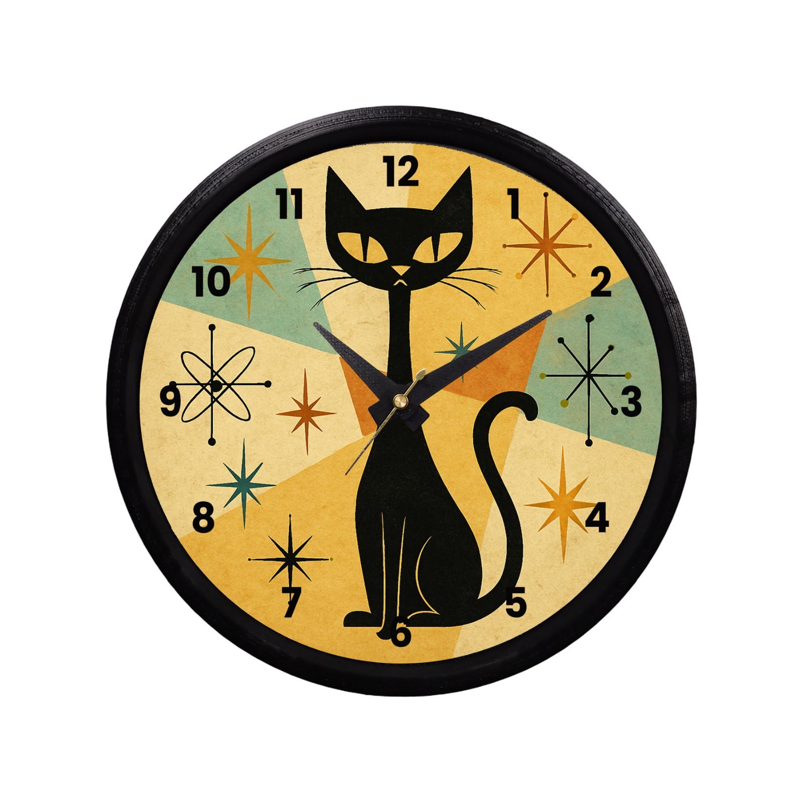 Retro Atomic Cat Wall Clock, Atomic Cat 50s Style Decor, Retro 3D Printed Clock