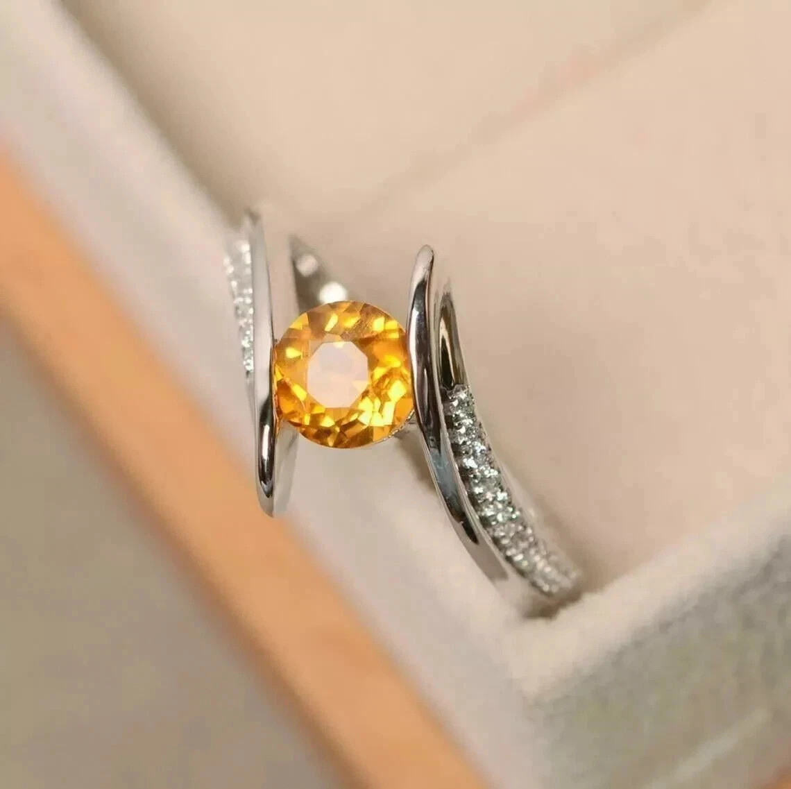 2Ct Round Lab Created Citrine Solitaire Engagement Ring 14k White Gold Plated