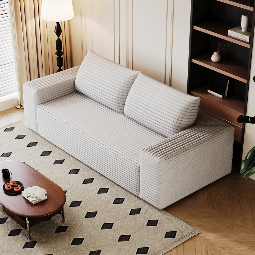 Upholstered Sofa Loveseat Corduroy Fabric Sofa Couch Deep Seat Sofa-No Assembly