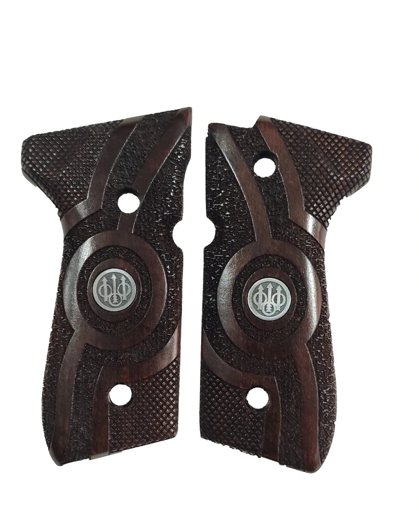 Beretta 92 F Pistol Turkish Walnut Wood Gun Grips Set new Hand Made Metal Logo