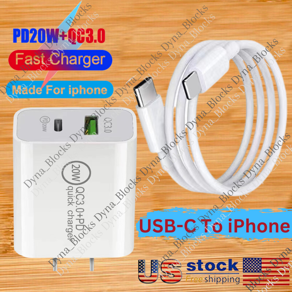 20W PD Fast Charge Adapter Cube Type C Cable For iPhone 14 13 12 11 Pro Max 8 XR