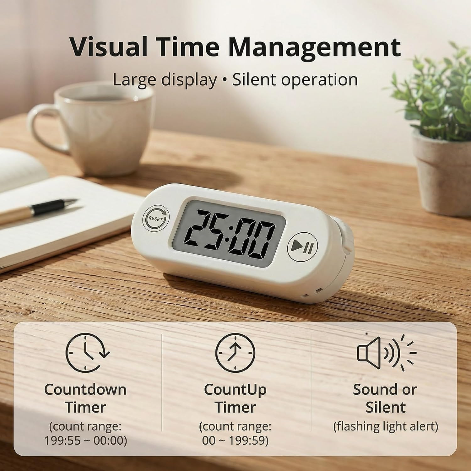 Digital Timer for Kids, Countdown Timer with Rotary Knob, Silent & Sound Modes,
