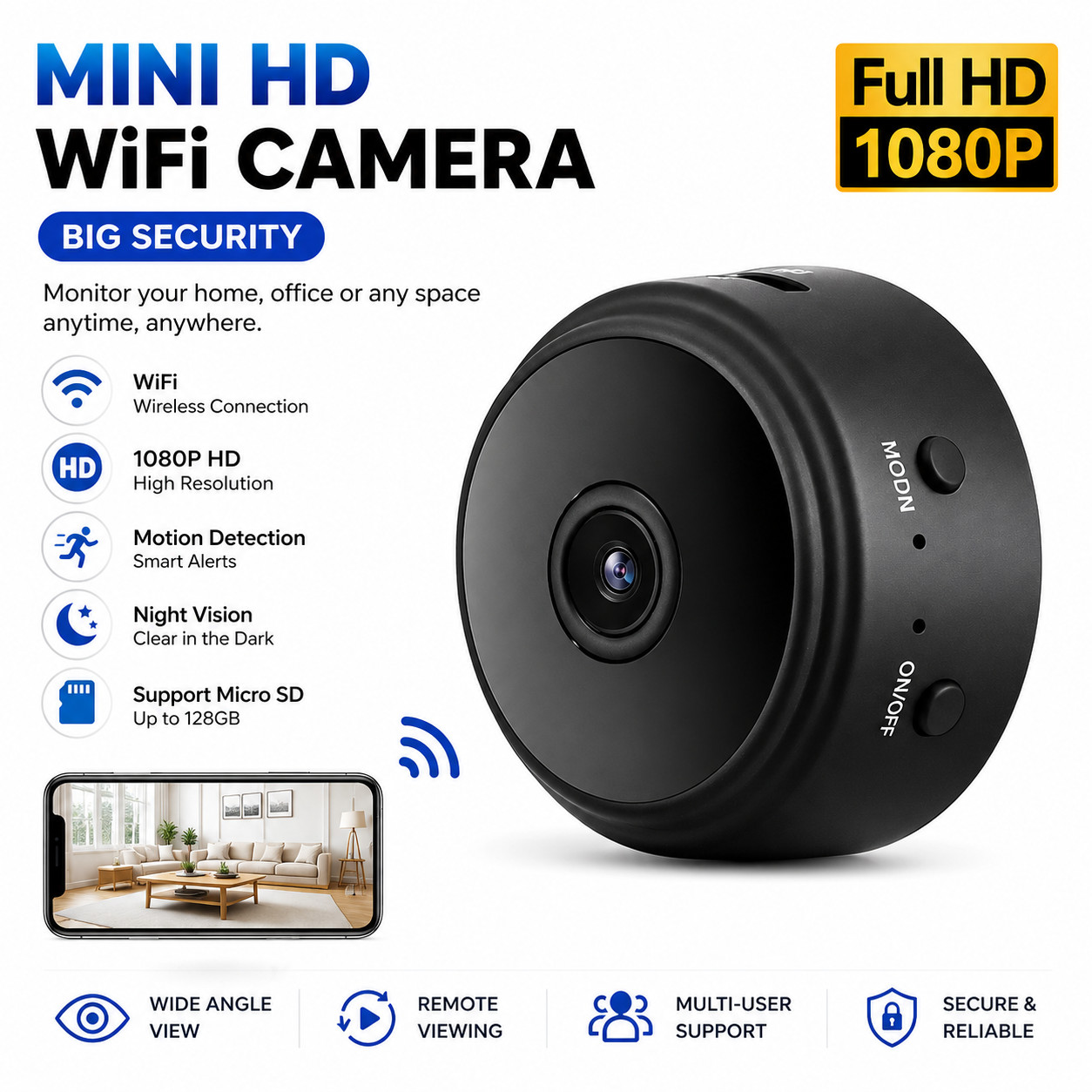 Mini Wireless Record Camera WiFi IP Home Security DVR Night Vision HD USB 1080P