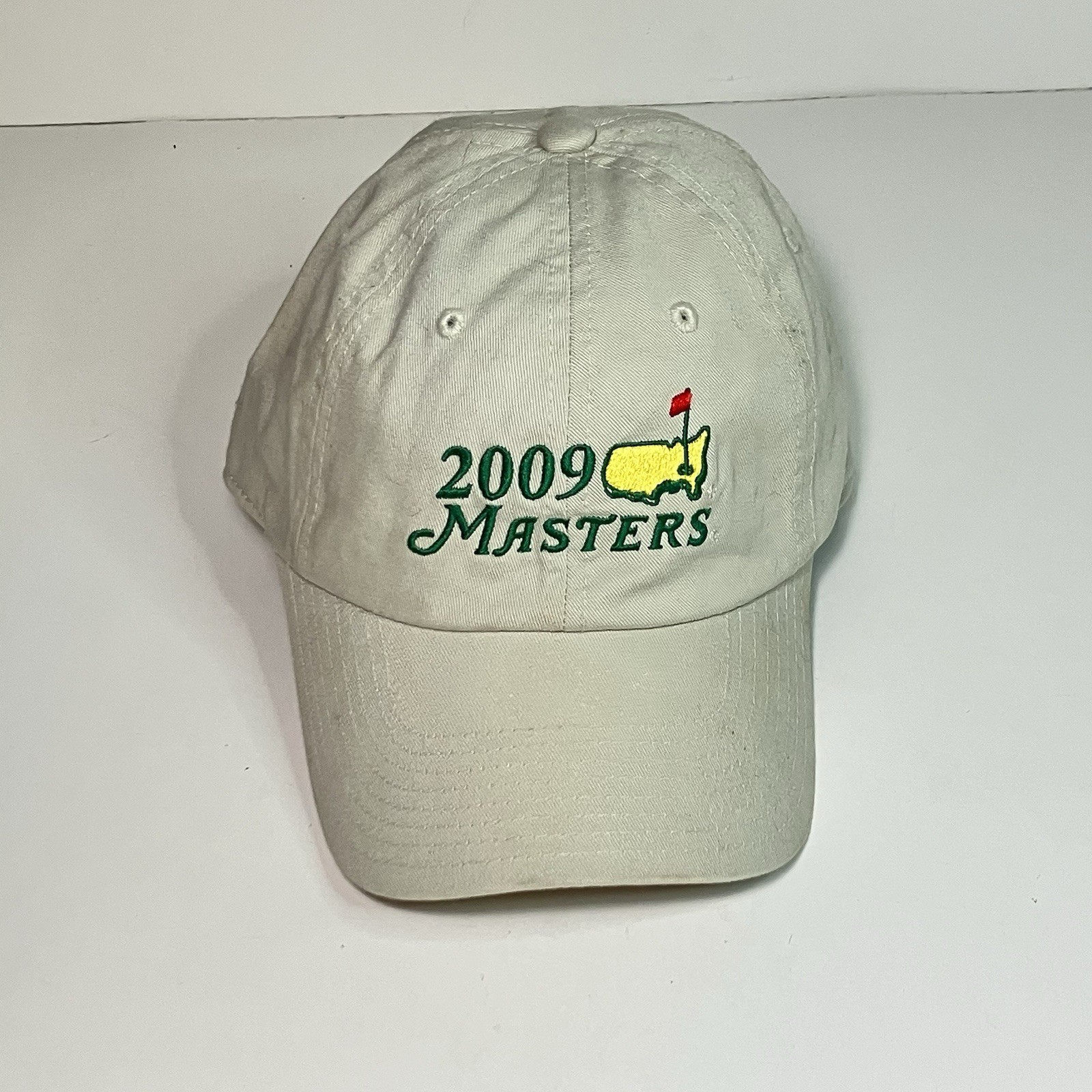 2009 Masters American Needle Green/Gold logo Beige Hat Strapback Adjustable