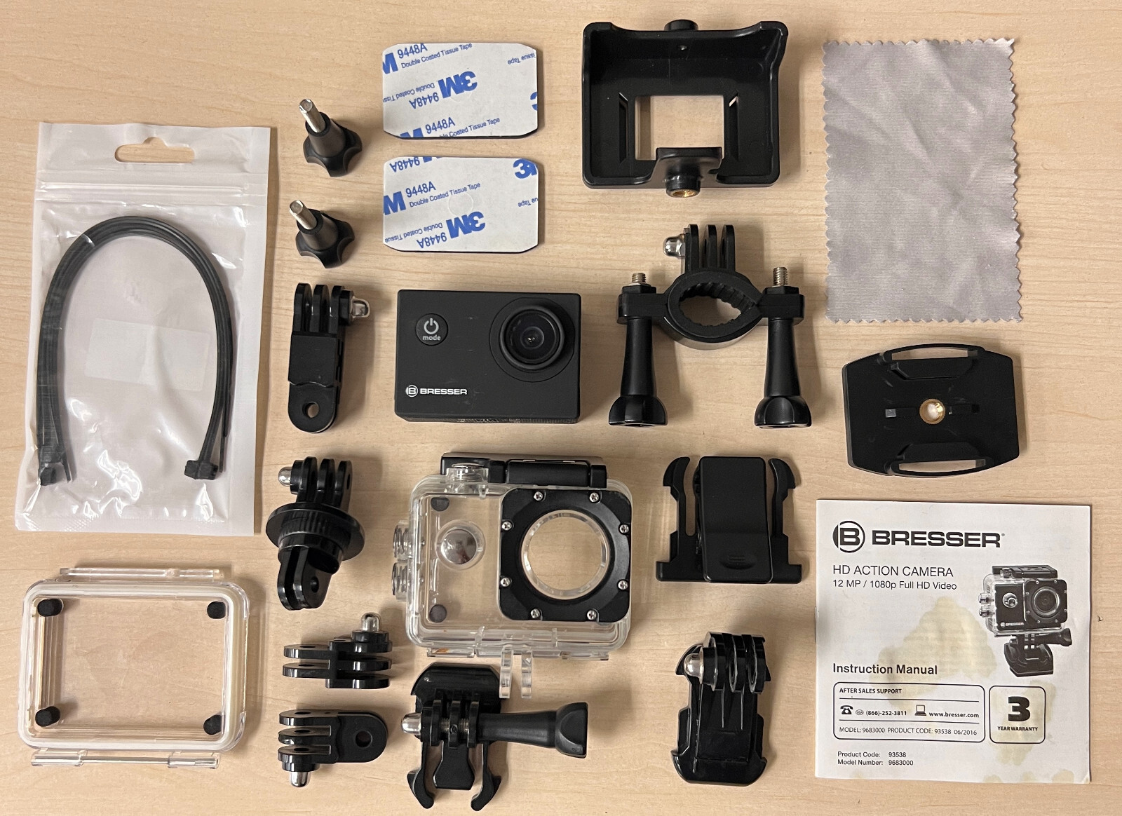 Bresser 12MP 1080p HD Action Camera with Waterproof Case & Mounts