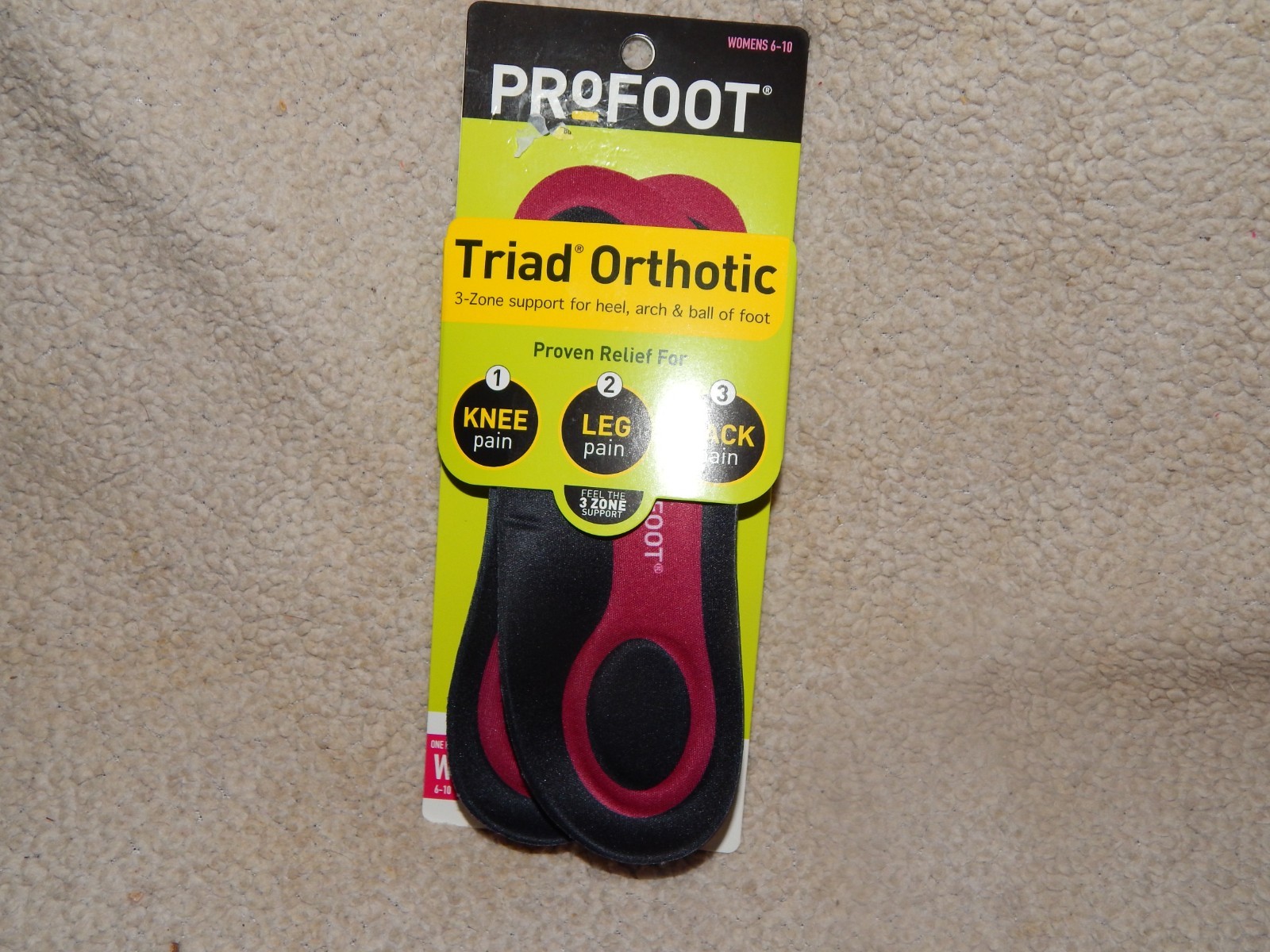 Profoot Triad Orthotic Insert 3 Zone Support Women 1 PAIR Size W6 - 10
