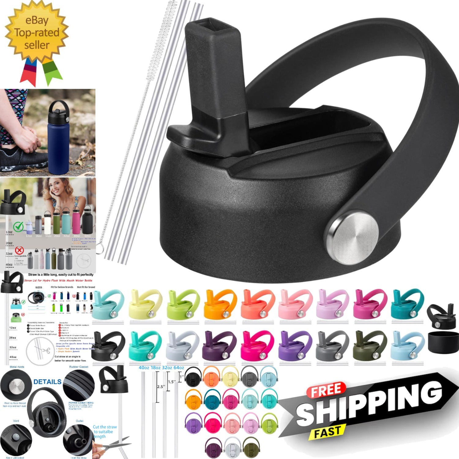 Versatile Hydro Flask Straw Lid - Complete with Straws & Cleaner for 32/40 oz