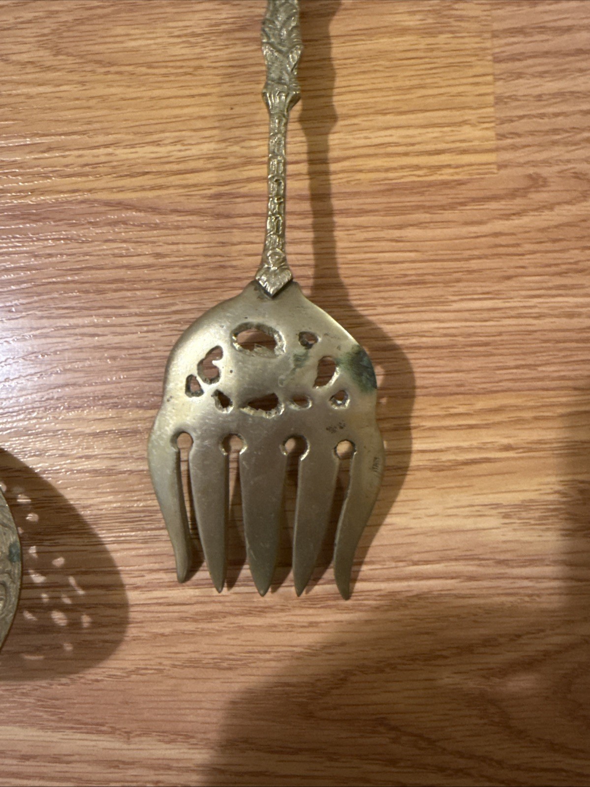 Ornate Brass Serving Spoon Fork Set Italy Cherub Design