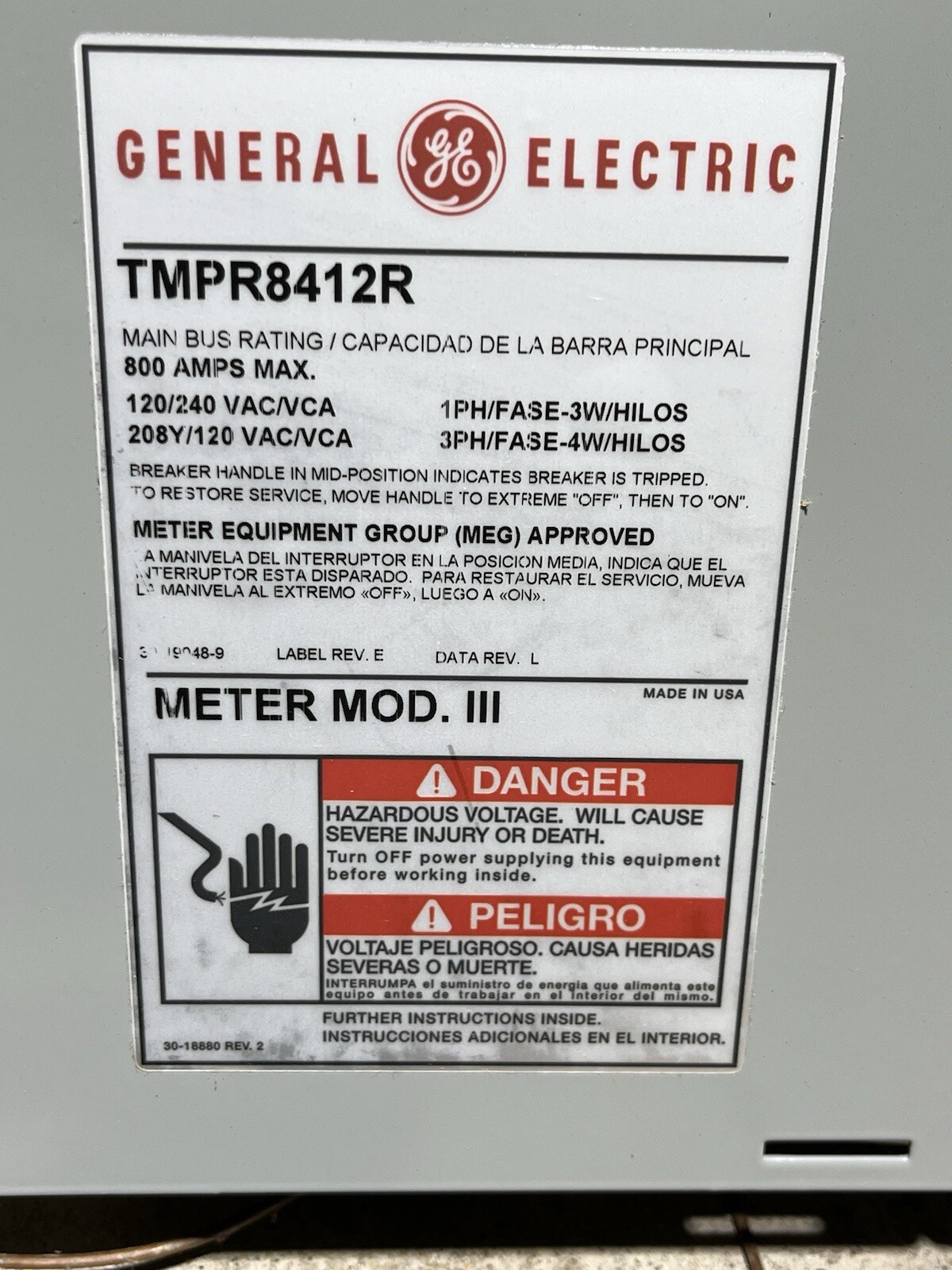 GE 4 Gang Meter Stack  TMPR8412R Ringless New In Box Horn Bypass Included