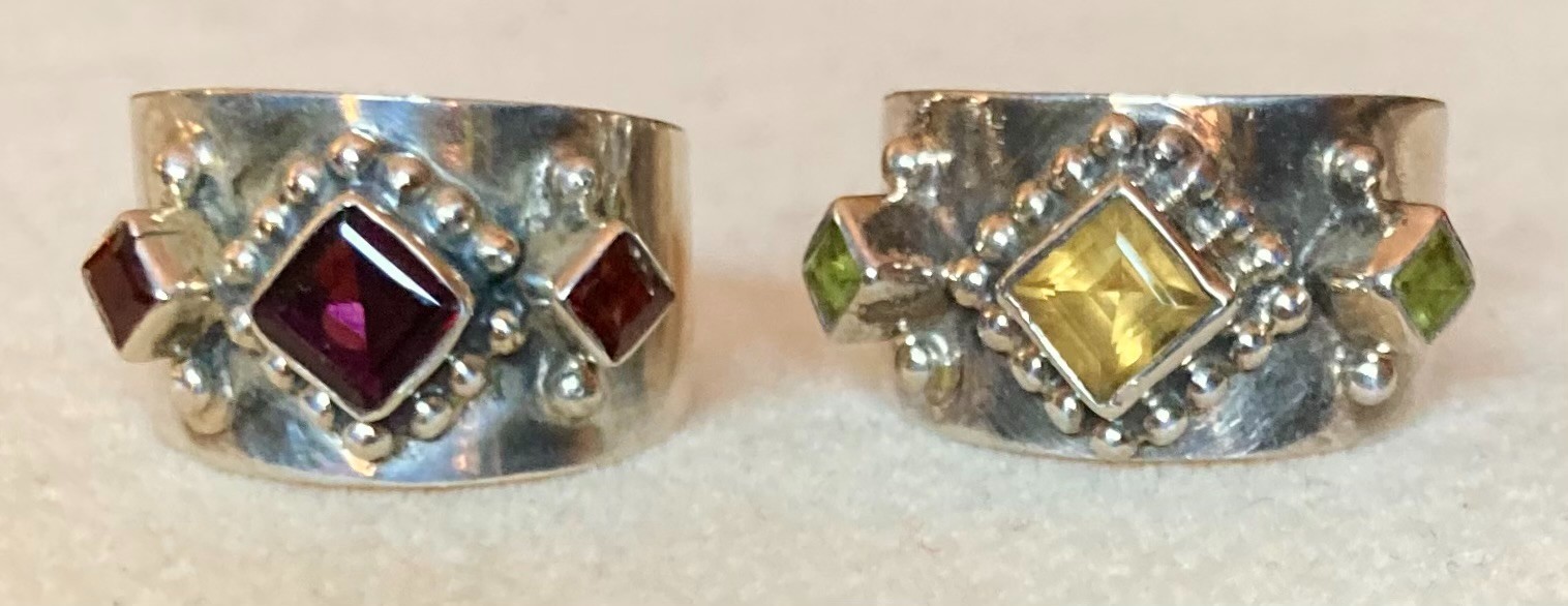 925 Sterling Silver Handcrafted Artisan Garnet or Citrine/Peridot Ring,  6-8
