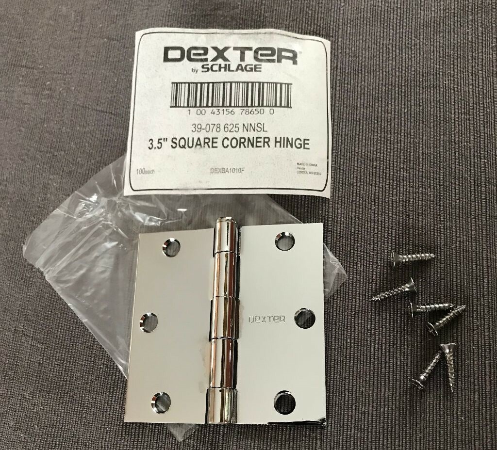 Dexter by Schlage Chrome Hinges 3.5" Square Corner