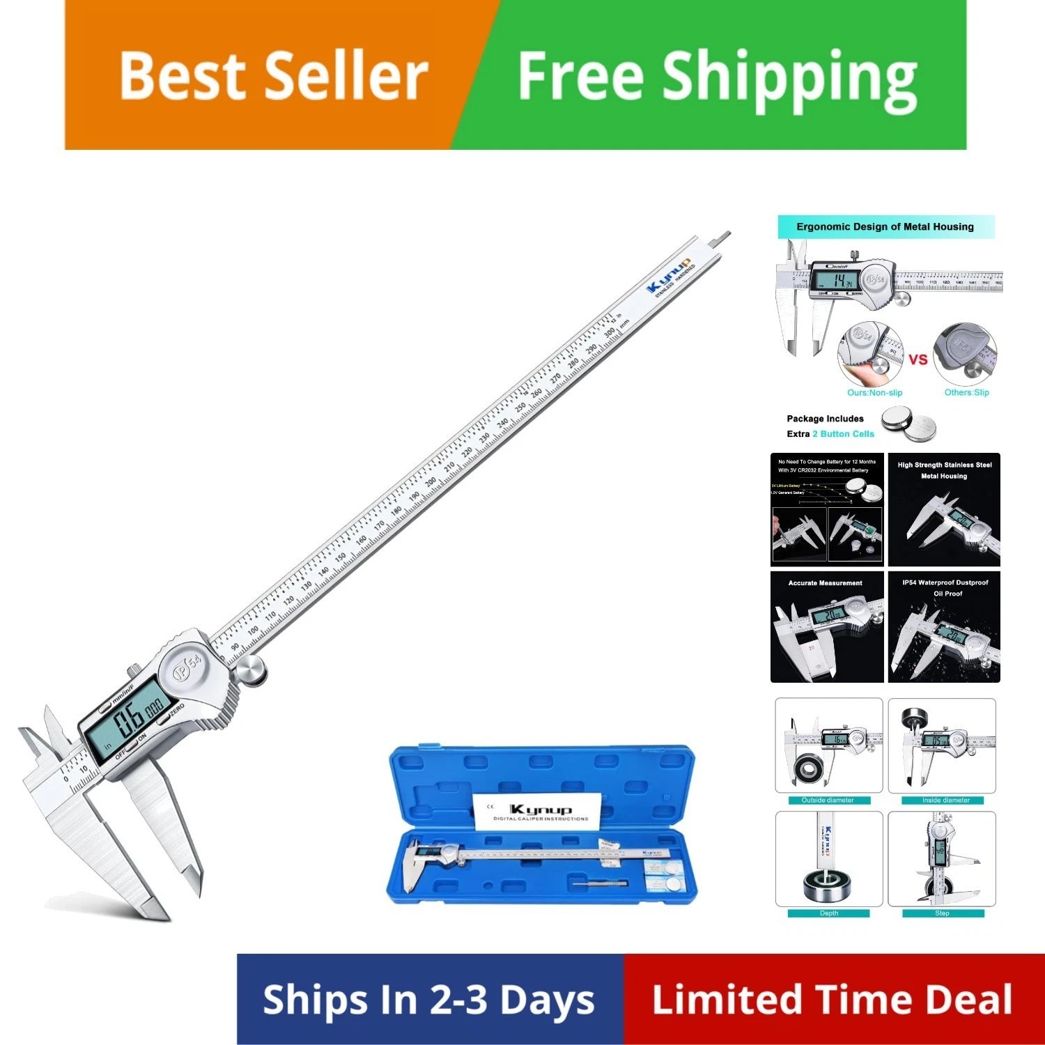 Digital Caliper, 12 Inch Caliper Measuring Tool with Stainless Steel,  Splash...