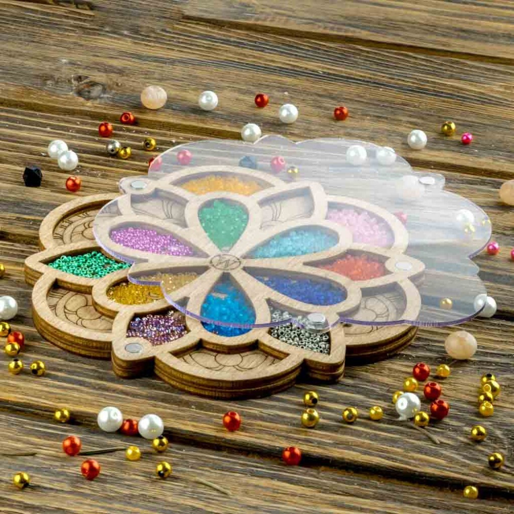 Plywood Bead Organizer Multiple cells Needlework storage organizer
