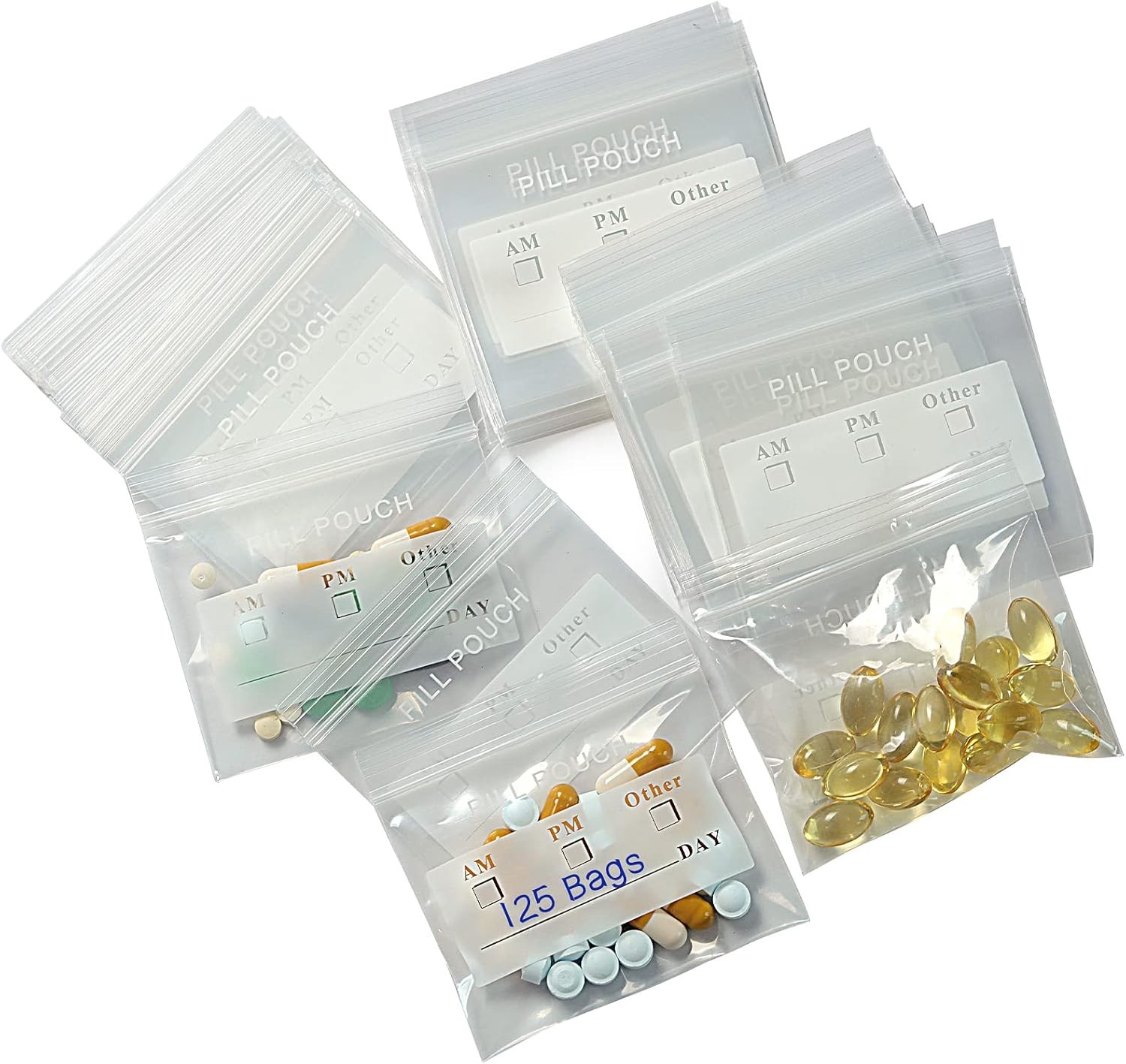 125 Packs 6 Mil Sturdy Pill Bags BPA Free Pill Pouch 3 x 2.75 Inch Write-on
