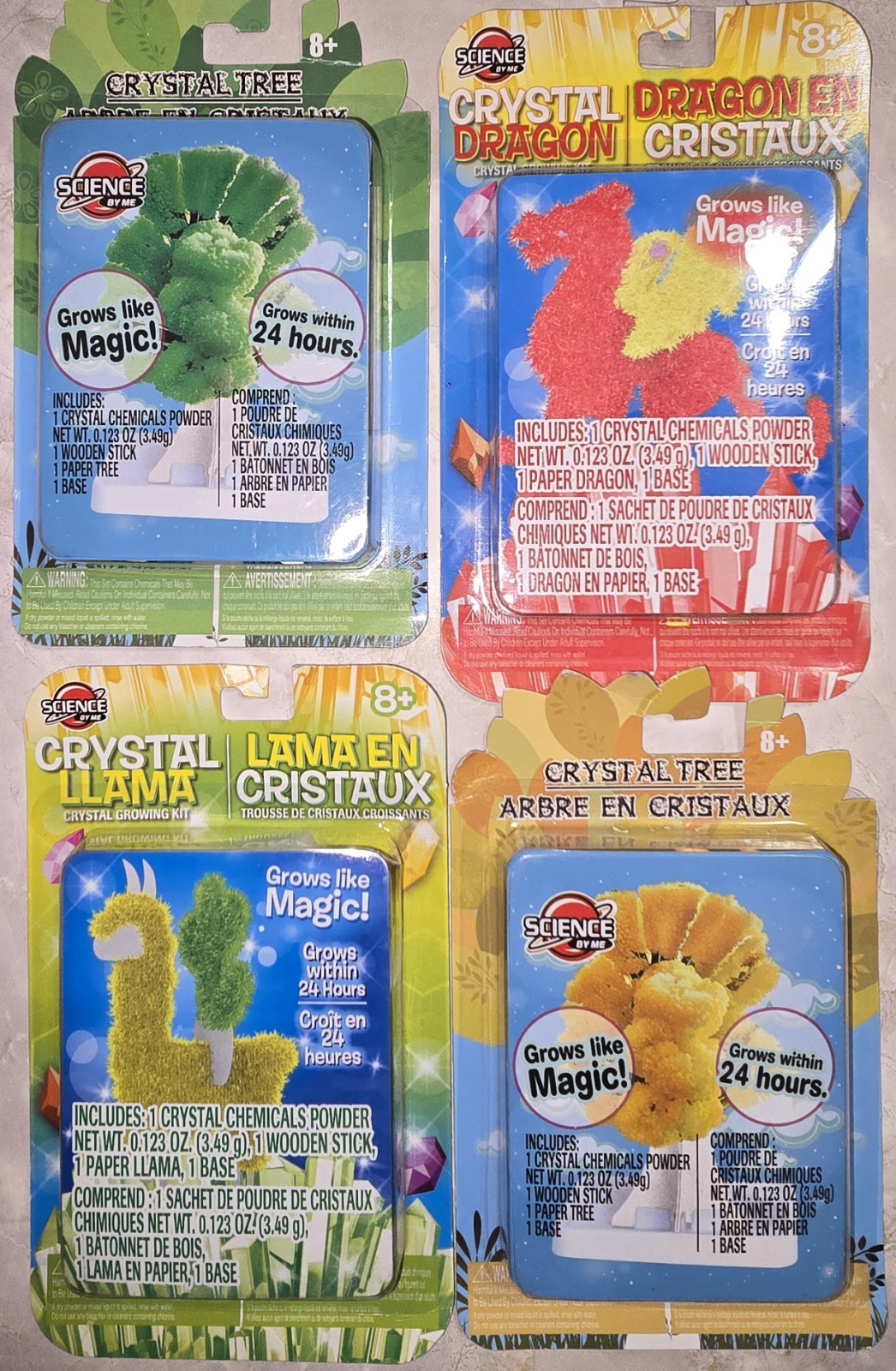 4 Pack Science By Me Crystal Grow Kits – Tree, Llama & Dragon