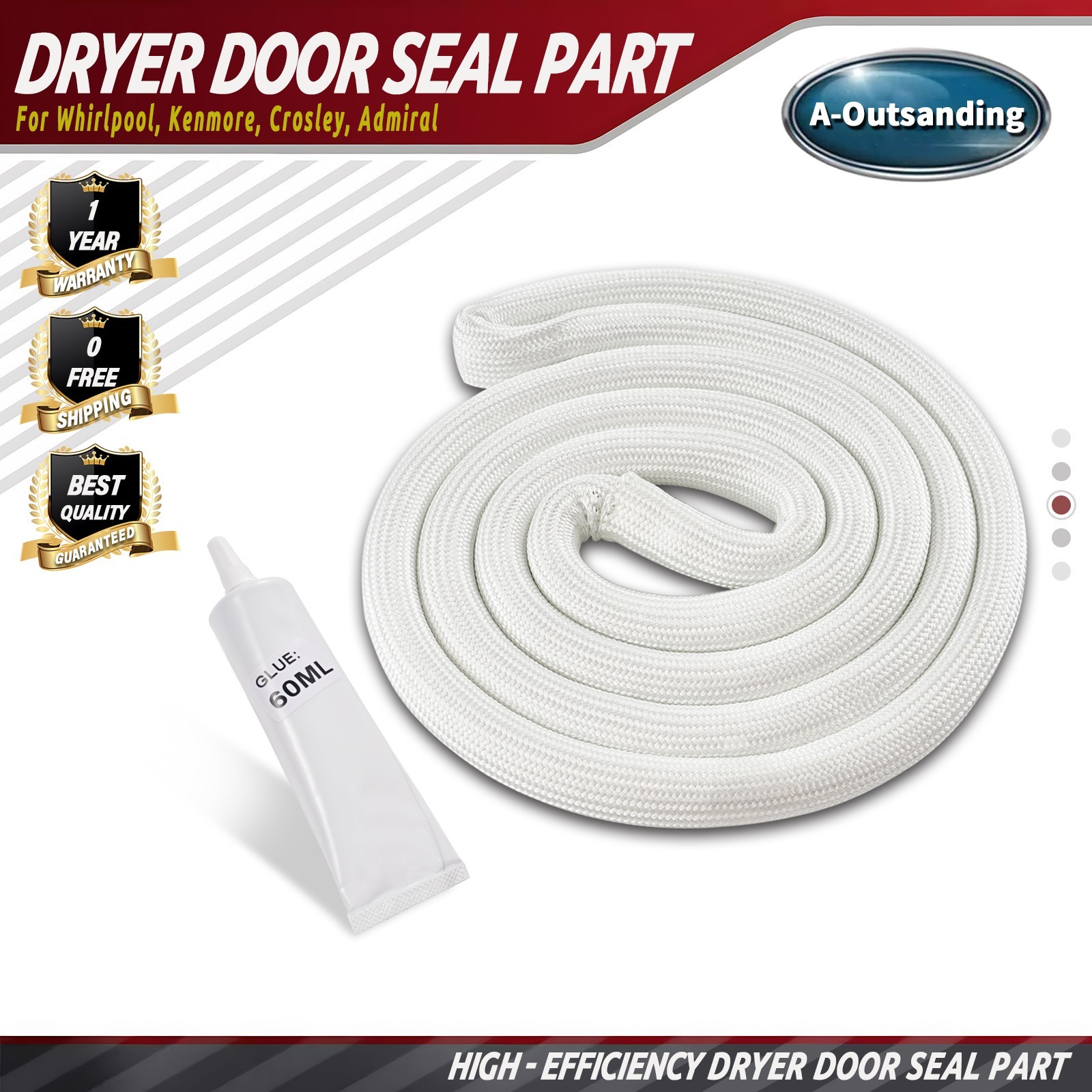 Kefly Dryer Door Seal Part W10906683 Fits Whirlpool, Kenmore, Crosley, Admiral