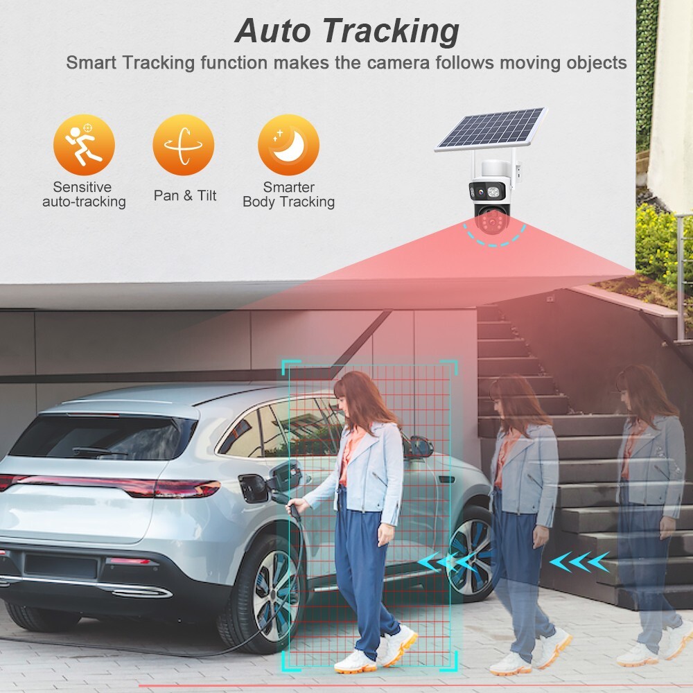 2PCS Solar 4MP Wireless Security Camera WIFI 2-Way Audio Dual-Lens PTZ Camera