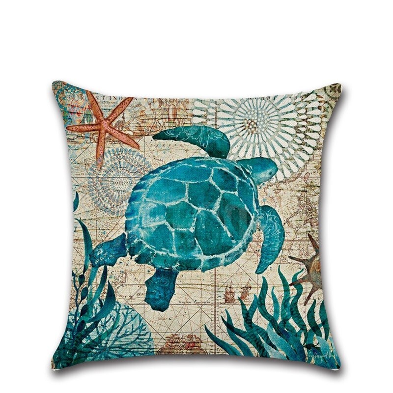 Marine Life Linen Throw Pillow Covers 18x18 Inch Set of 4 Home Decorations gift