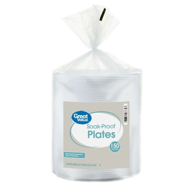 Great Value Foam Plates 9in 150ct – White, Soak Proof Disposable Plates