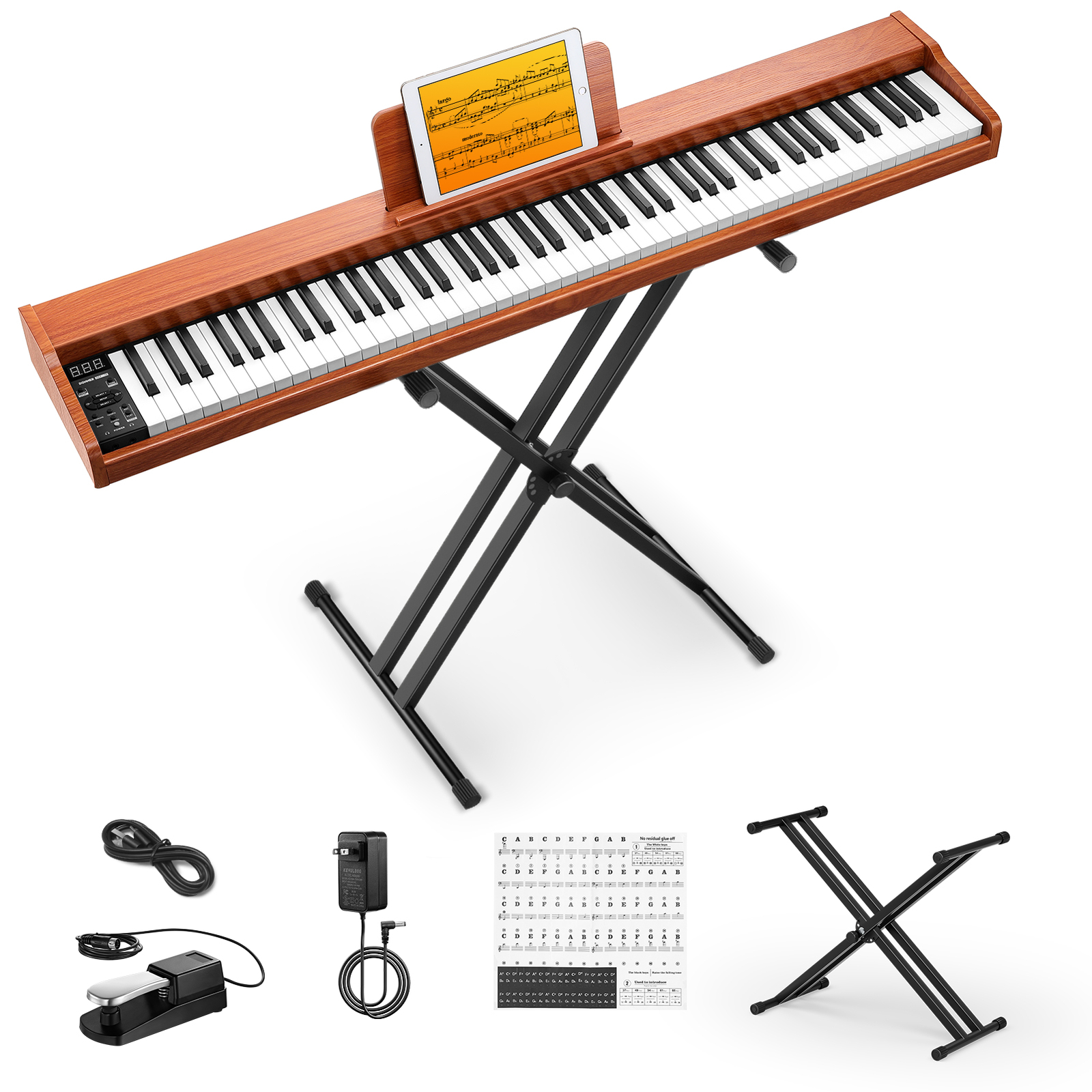 Donner DEP-1S Digital Piano Wood Design 128 Tone 20 Demo 128 Rhythm With Stand