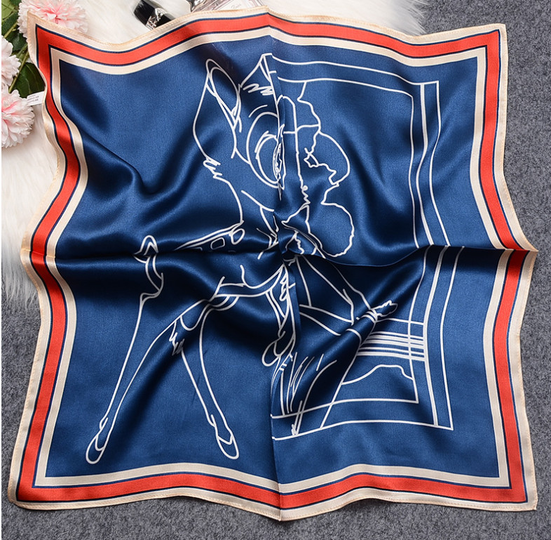 100%Silk Mulberry Wrap Shawl Square Blue fawn print Bandanna Scarf 53X53cm new
