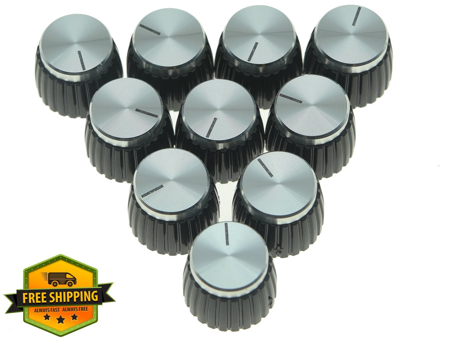 KAISH 10pc Guitar AMP Knobs, Black Silver Cap, For Marshall Amps 6mm