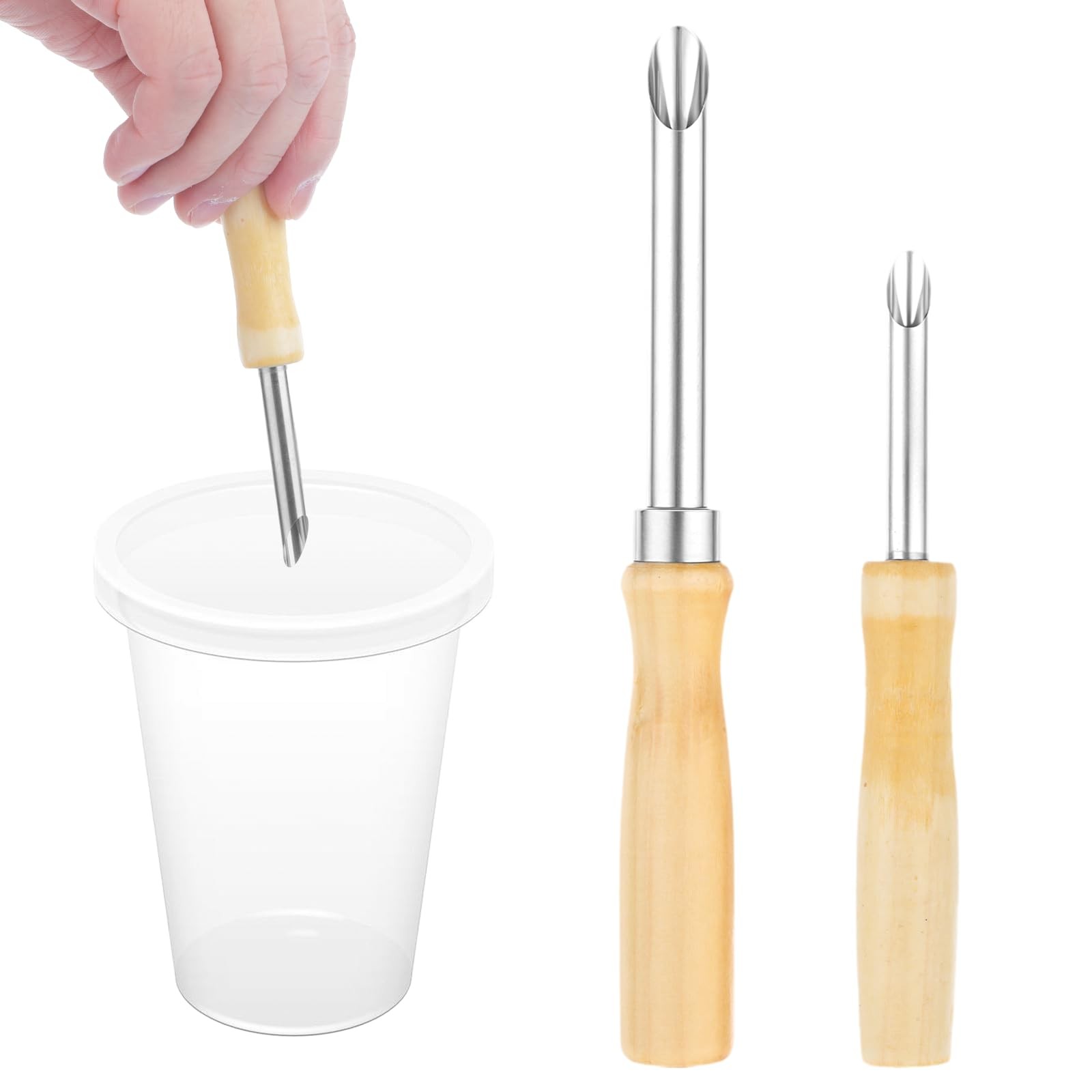 2Pack Stainless Steel Straw Hole Puncher, Circular Straw Hole Punch with Wood...