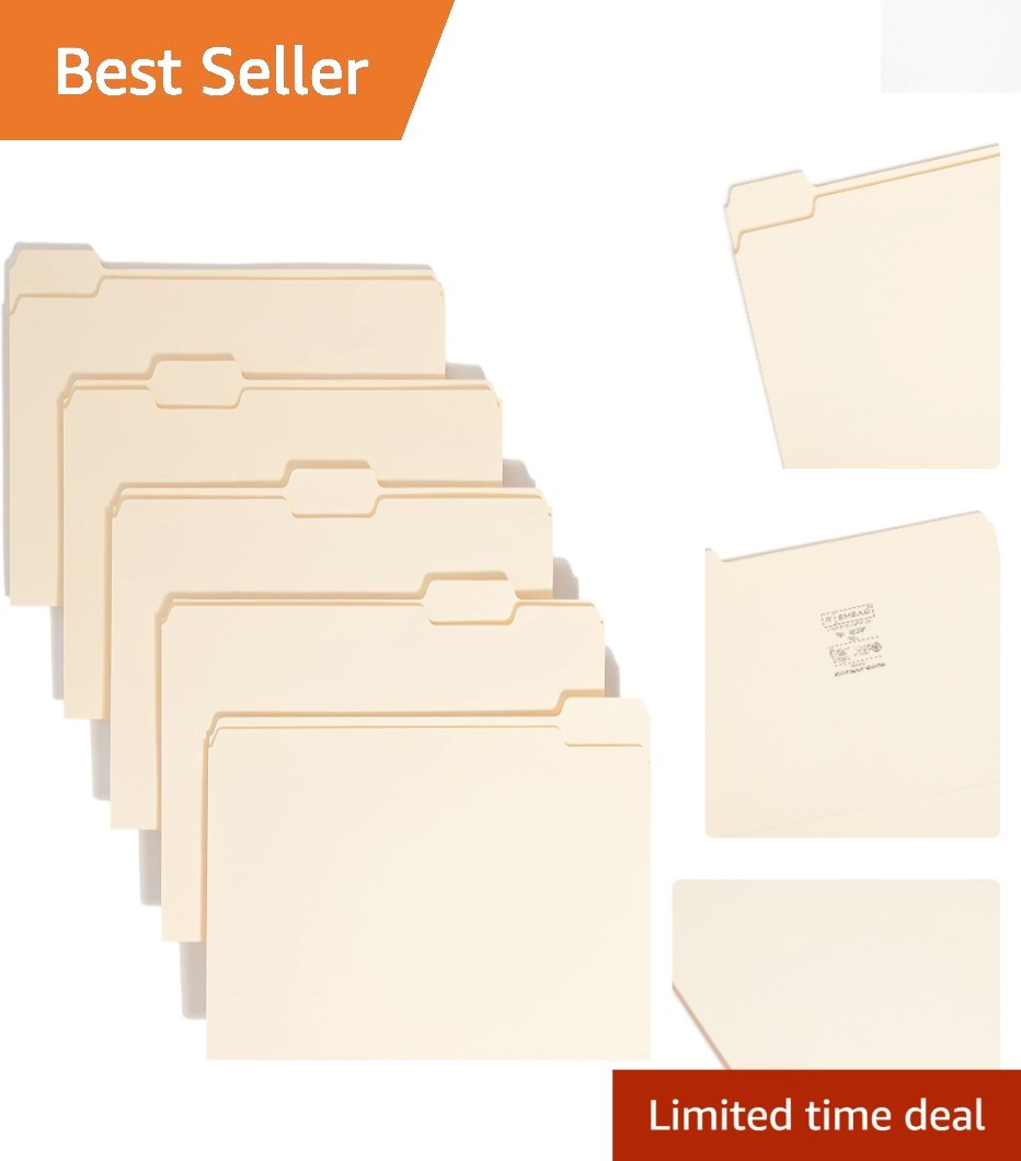 100 Manila 1/5-Cut Tab File Folders - Assorted Positions for Easy Organization