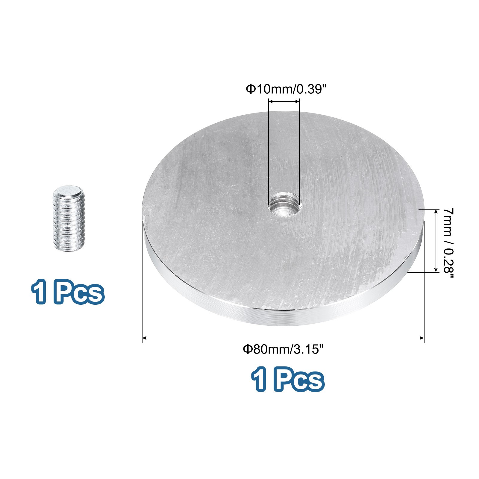 M10 Thread 80mm Diameter Round Shape Aluminum Disc Hardware Silver