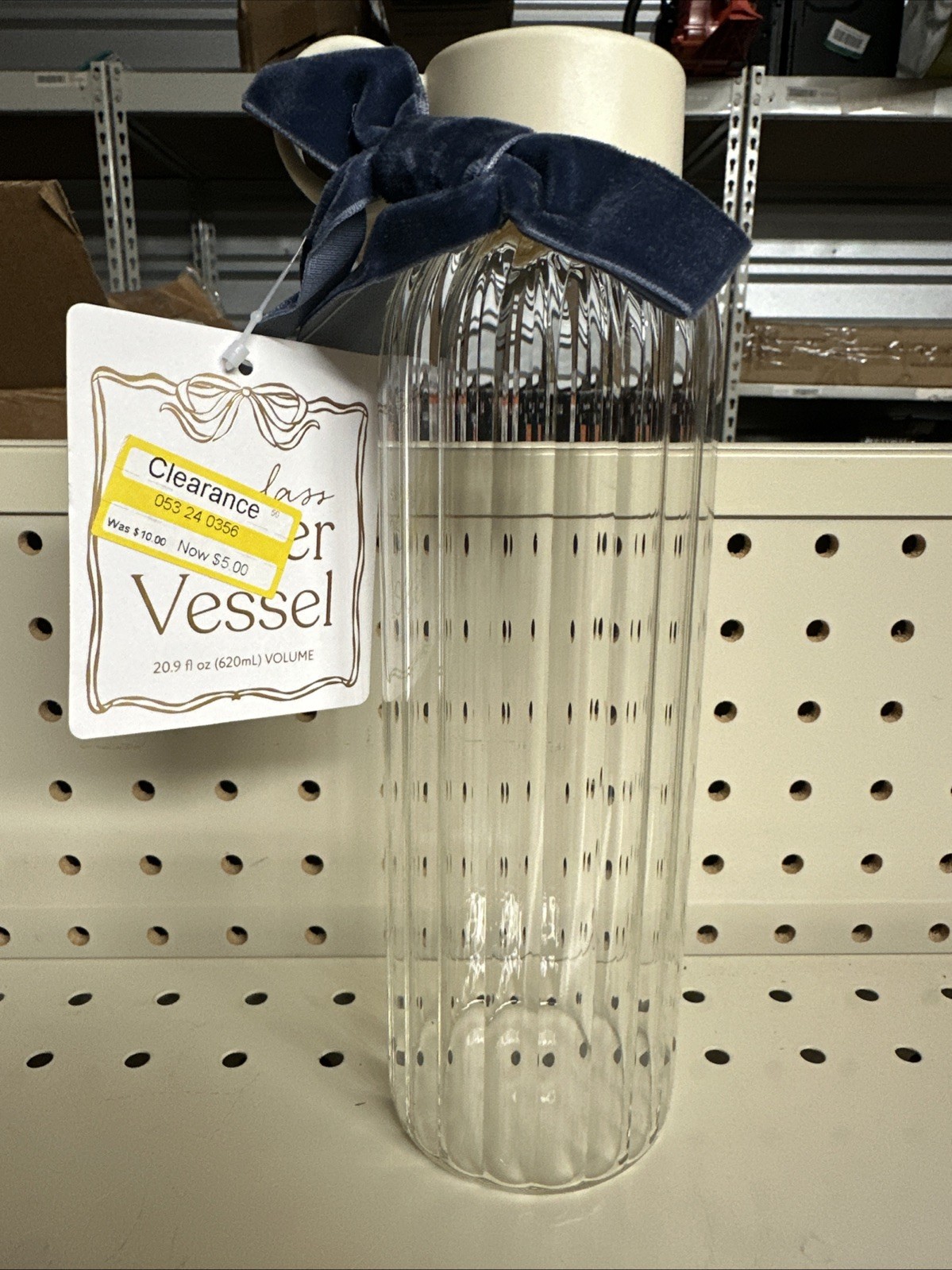 MFR Studio Glass Water Bottle with Bow Clear 20 fl oz , NEW