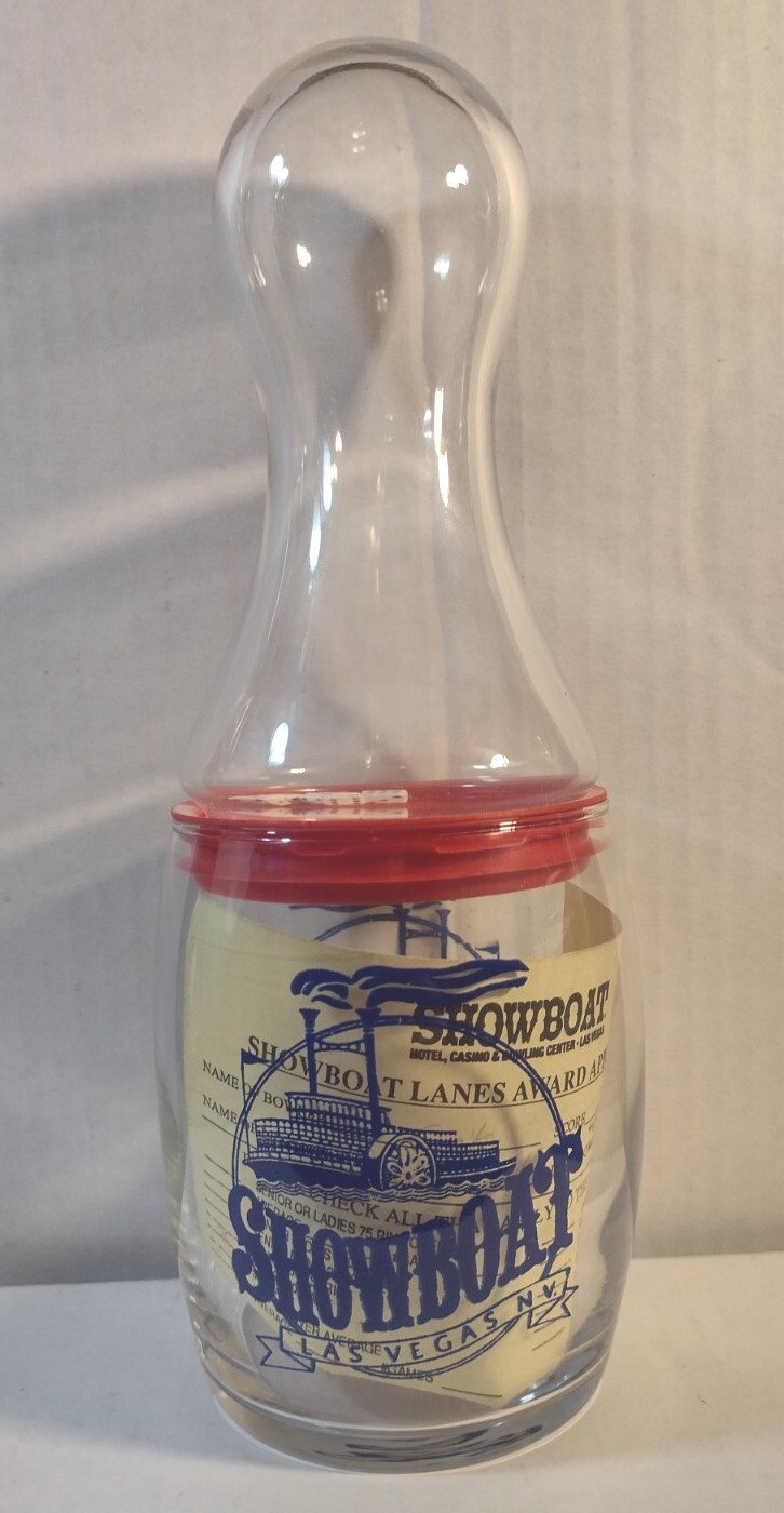 Showboat Lanes Bowling Alley Las Vegas Award Bowling Pin Glass With Award Slip