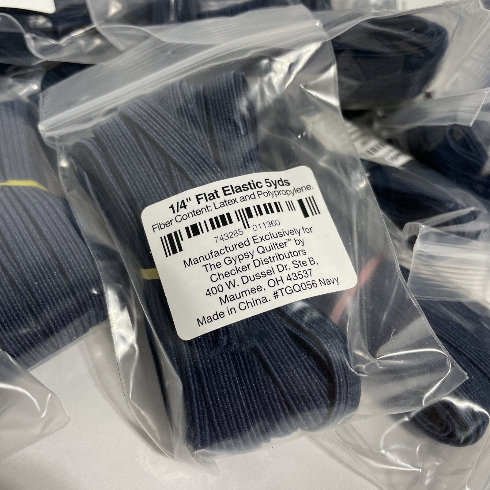 Lot of 38 Flat 1/4 Inch Elastic Bands, 5 Yards Each, TGQ056, Navy Color