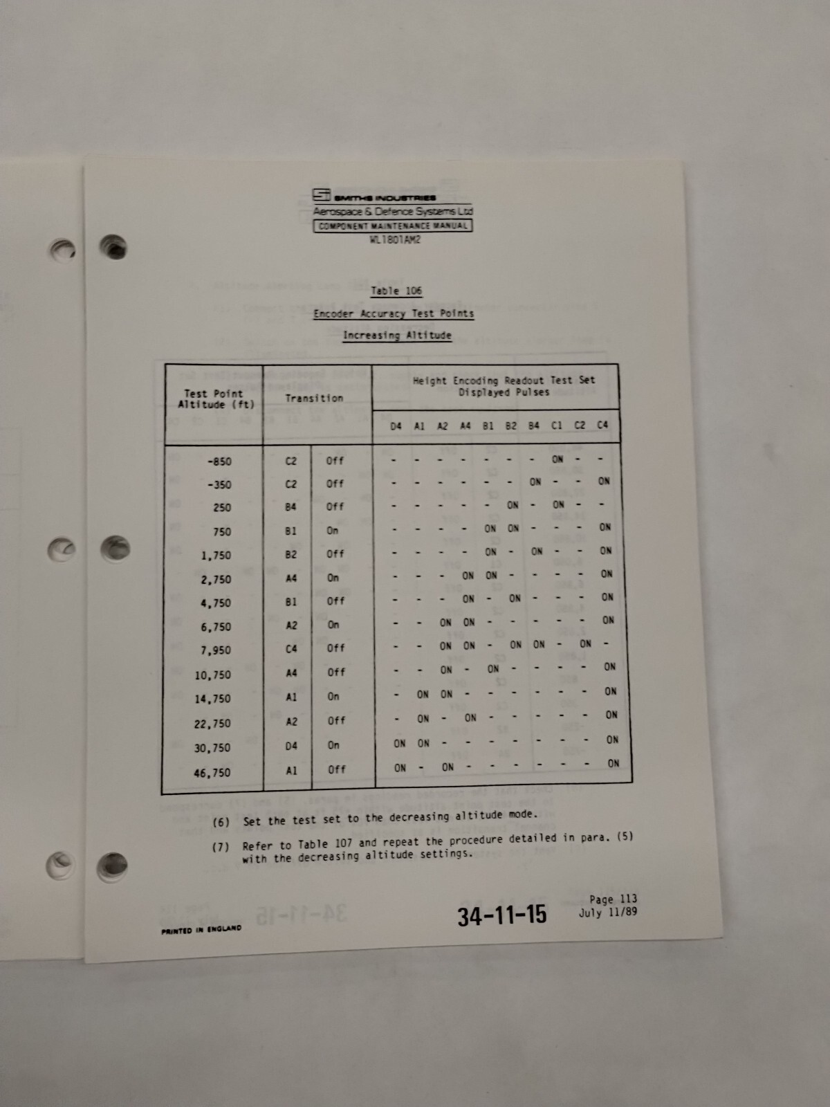 Smiths Industries Counter/Pointer Altimter WL 1801AM2 Maintenance/Parts-Original