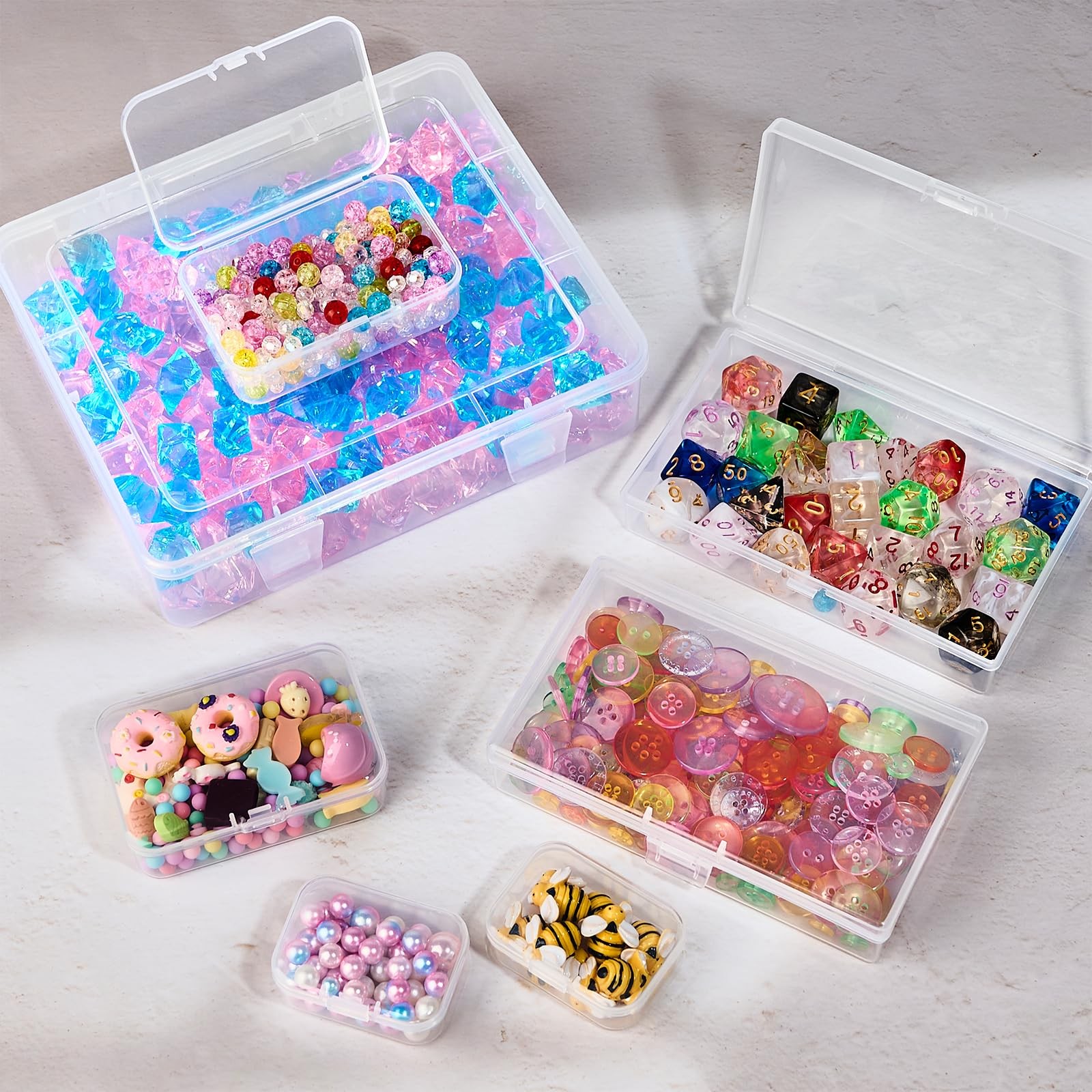 7 Pack Mixed Sizes Rectangular Mini Plastic Containers Clear Plastic Storage ...