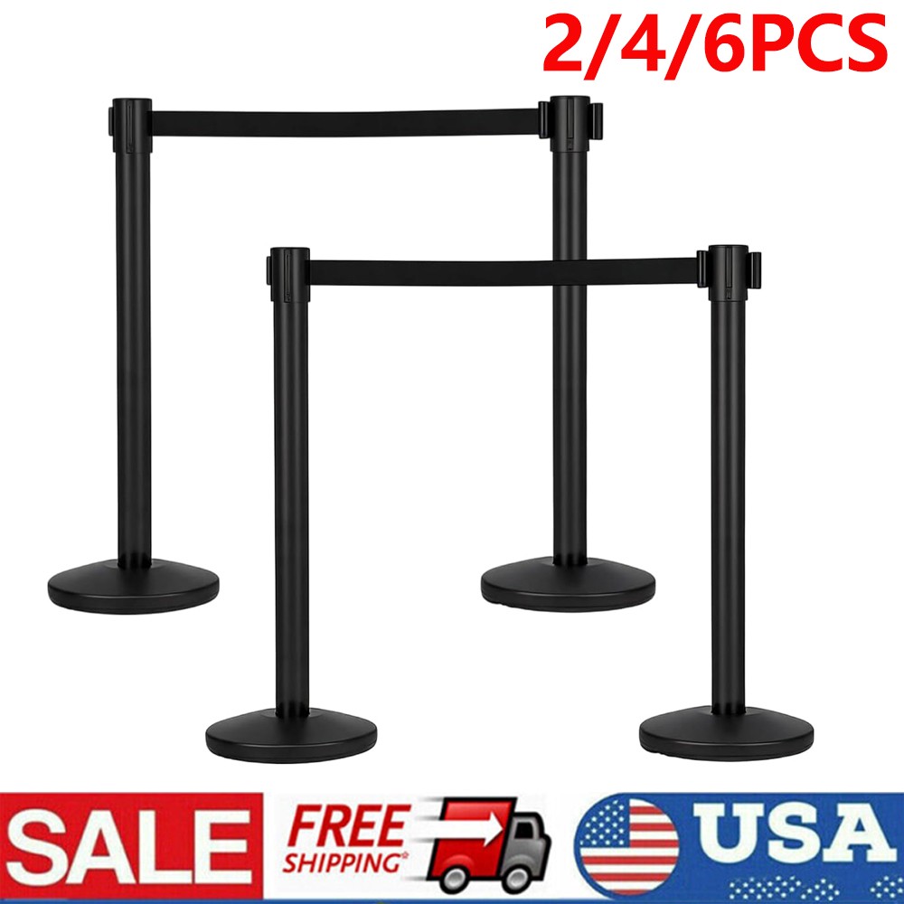 2-6 Pcs Crowd Control Stanchion Post w/ Retractable Belts Crowd Control Barriers