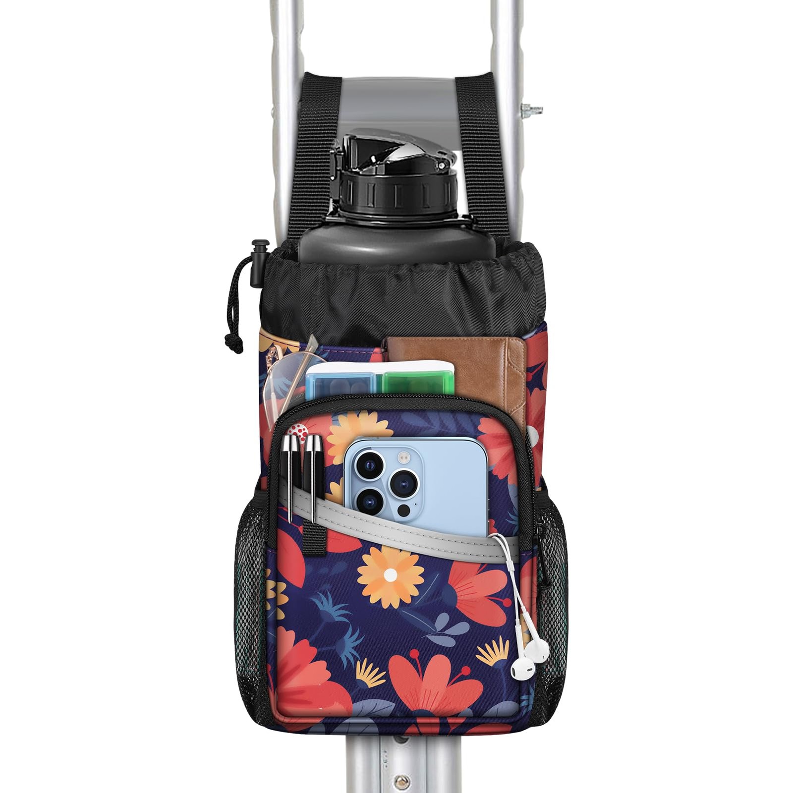 Crutch Accessories Bag, Water-Resistant Storage Organizer Tote Bag with Drink...