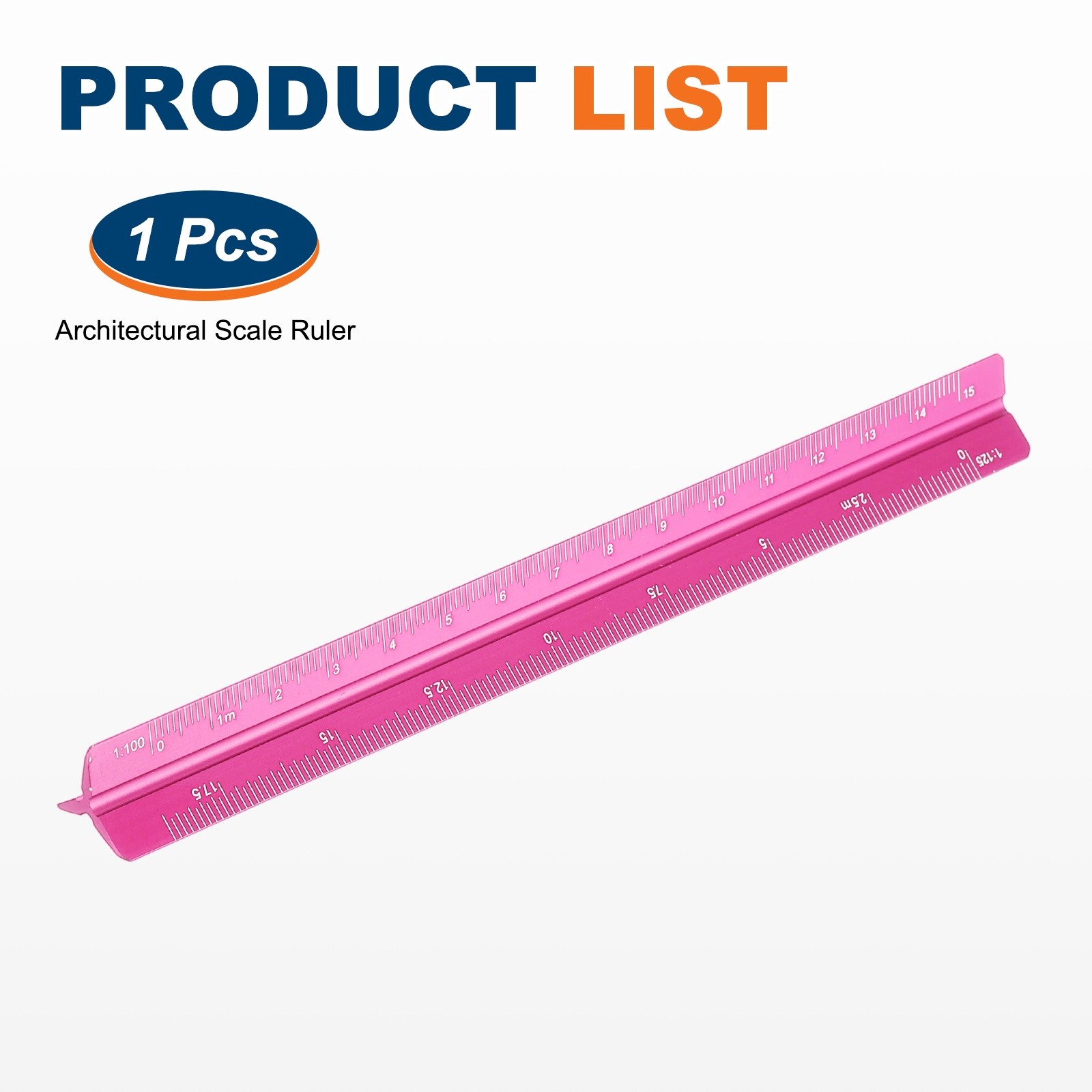 7 Inch Metric Architectural Triangular Scale Ruler Small Scale, Rose Red